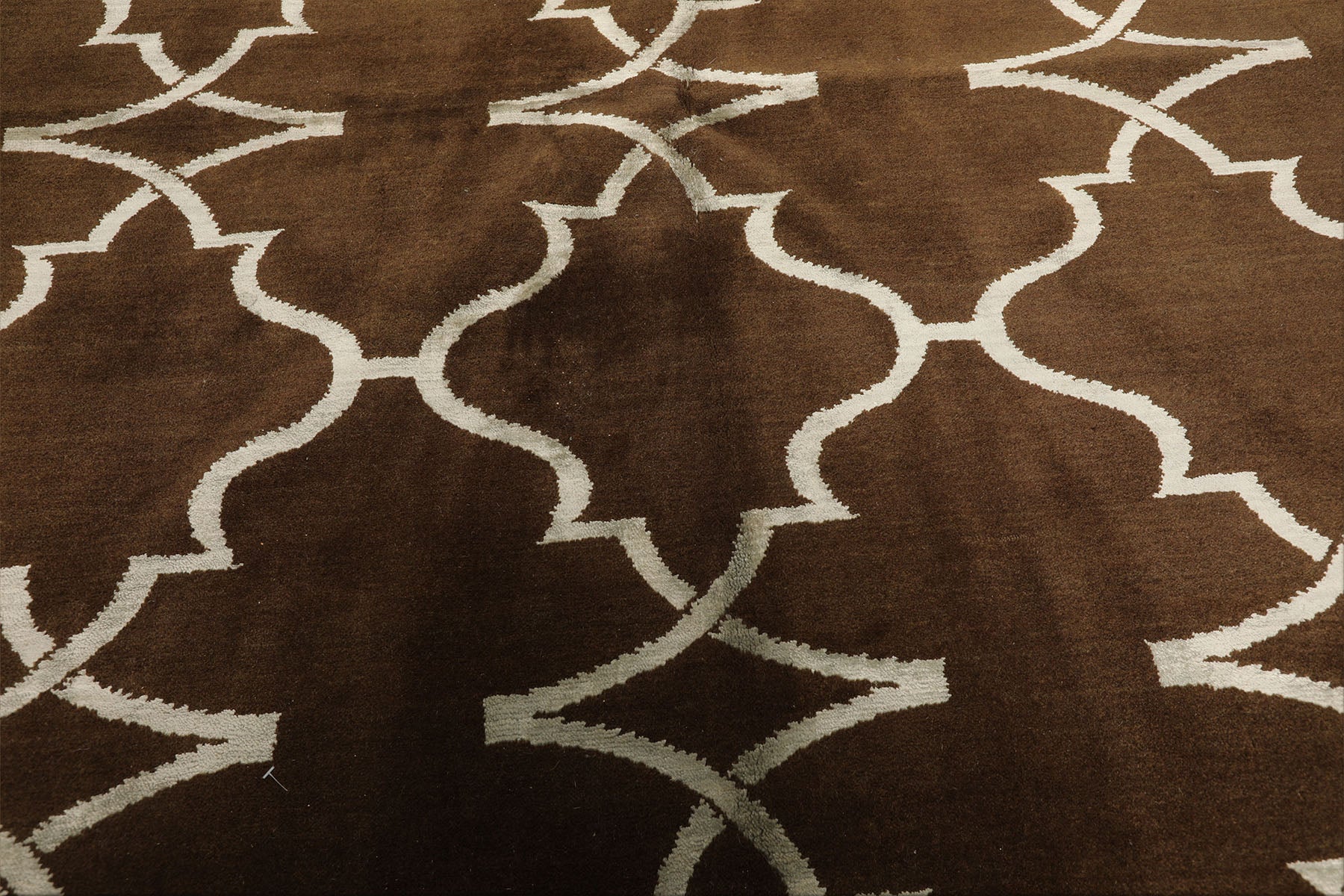 8x10 Brown, Silver, Color Hand Loomed Tibetan Wool & Bamboo Silk Transitional Oriental Rug