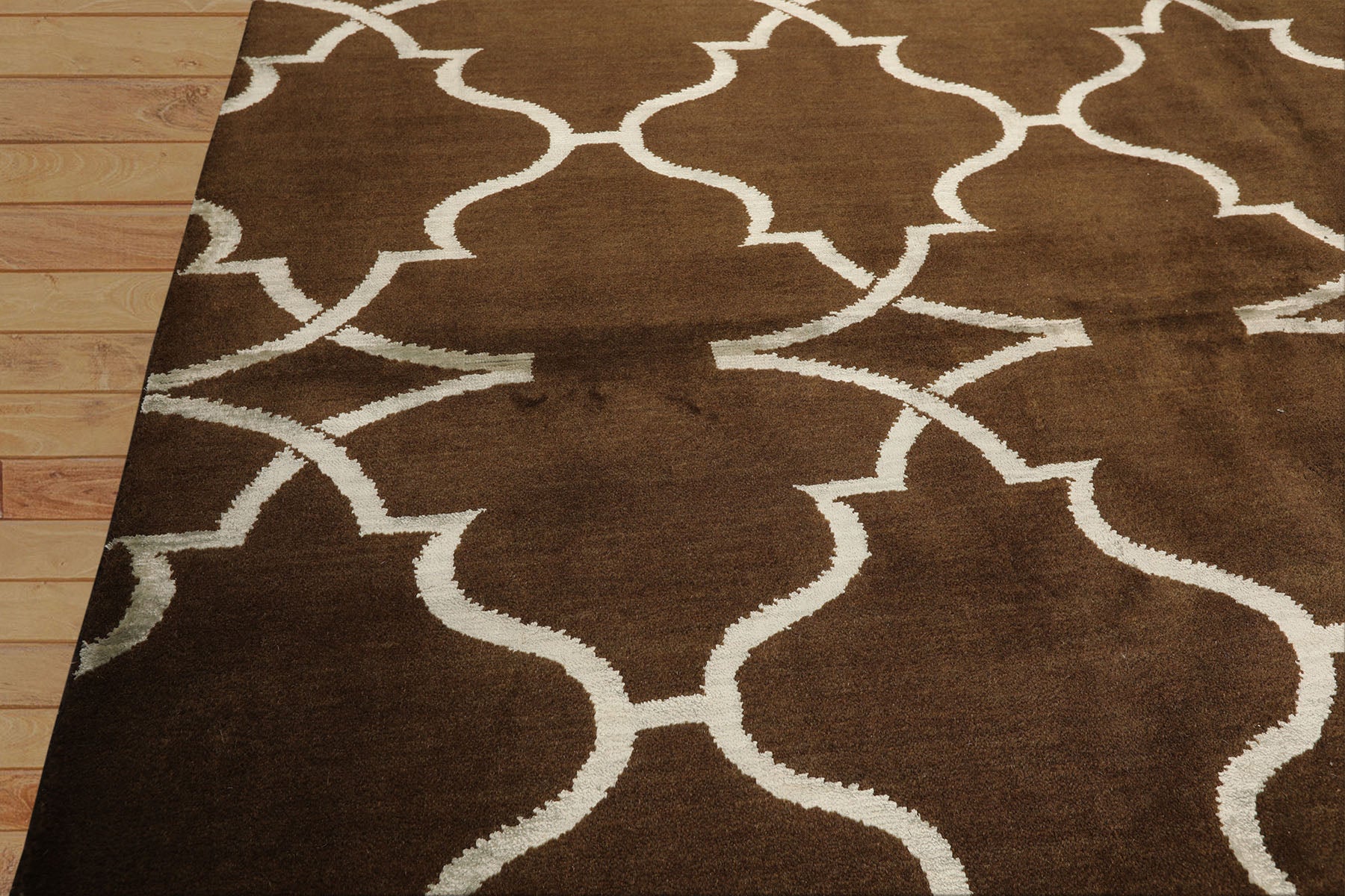 8x10 Brown, Silver, Color Hand Loomed Tibetan Wool & Bamboo Silk Transitional Oriental Rug