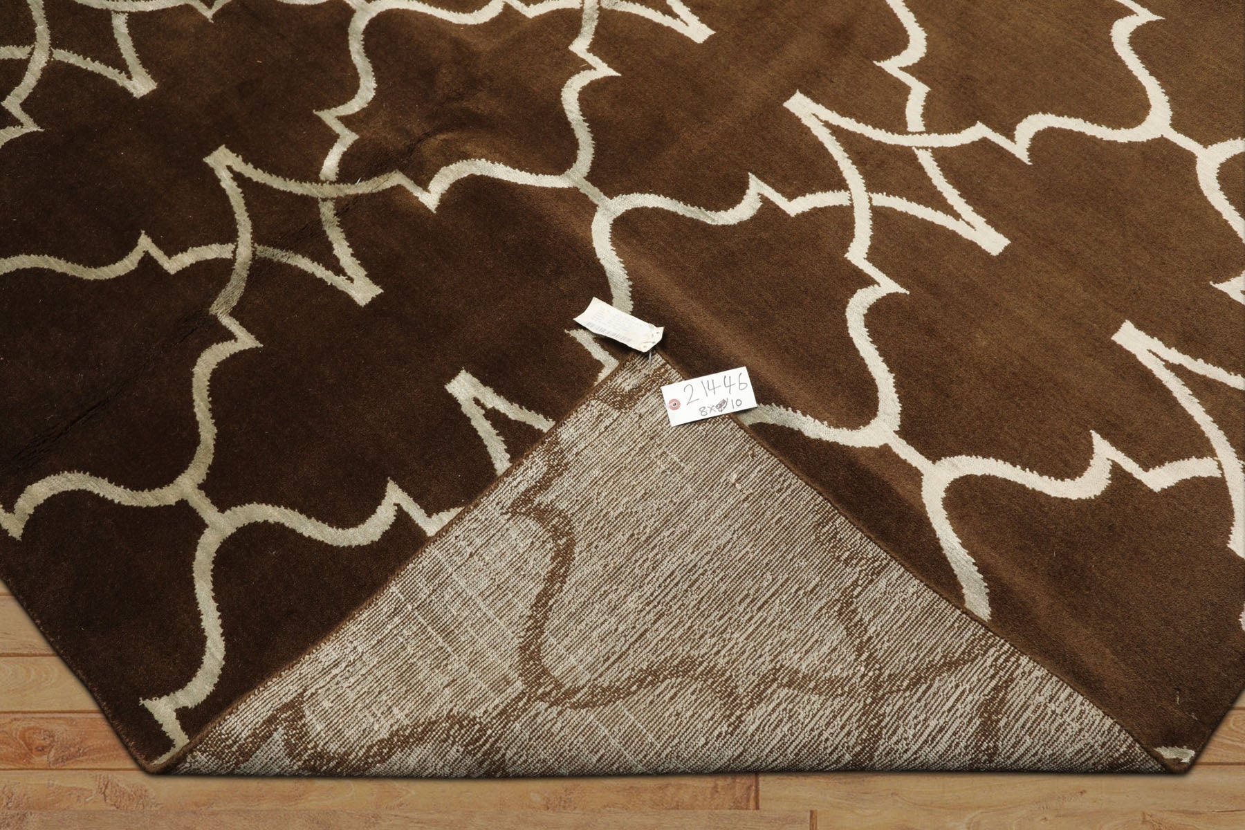 8x10 Brown, Silver, Color Hand Loomed Tibetan Wool & Bamboo Silk Transitional Oriental Rug