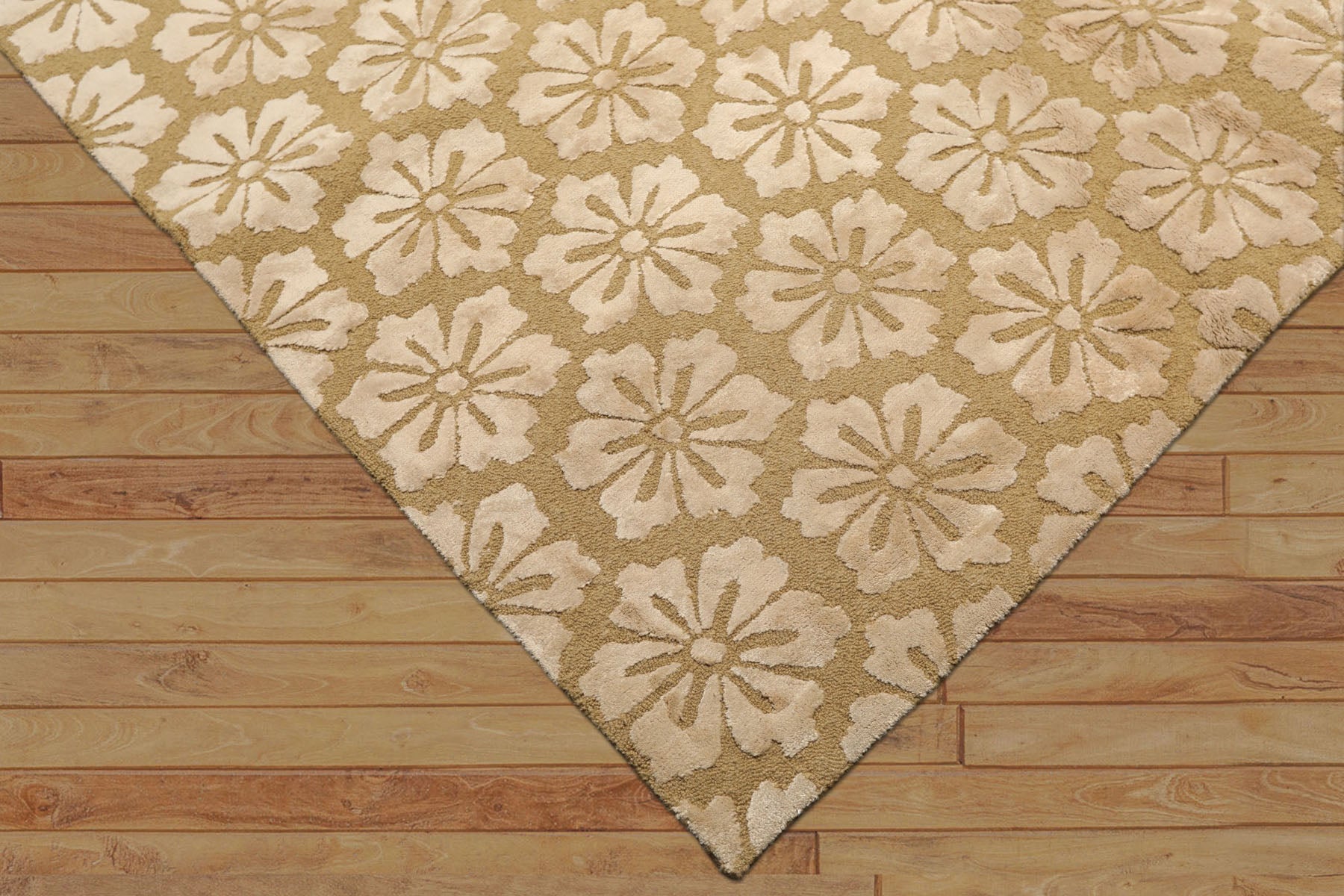 8x10 Tone on Tone Beige, , Color Hand Loomed Tibetan Wool & Bamboo Silk Transitional Oriental Rug