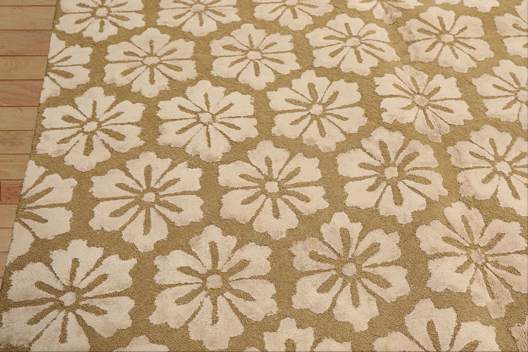 8x10 Tone on Tone Beige, , Color Hand Loomed Tibetan Wool & Bamboo Silk Transitional Oriental Rug