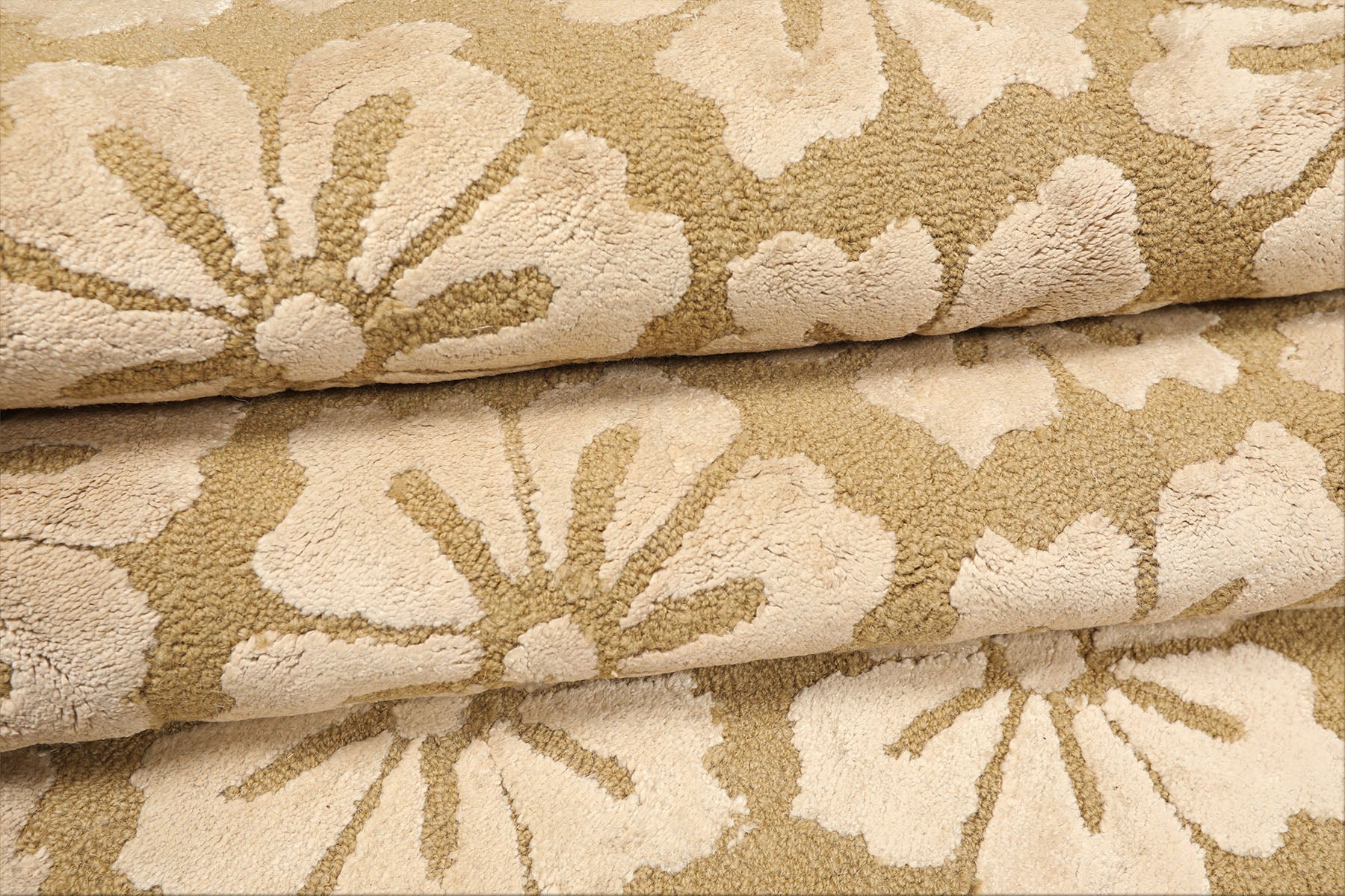 8x10 Tone on Tone Beige, , Color Hand Loomed Tibetan Wool & Bamboo Silk Transitional Oriental Rug