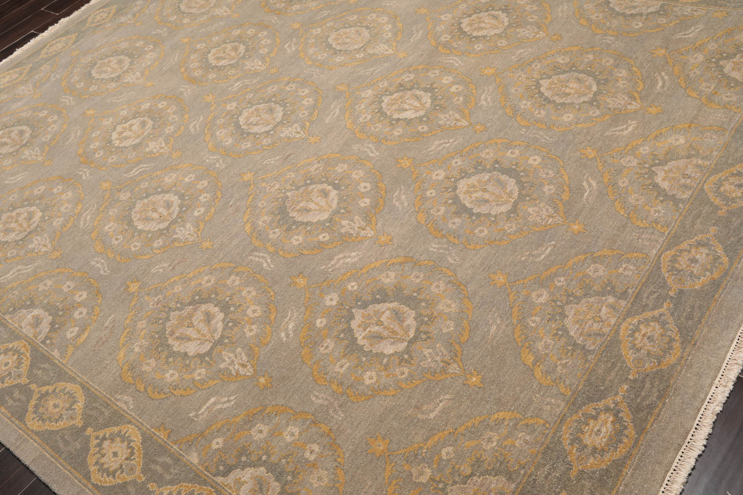 8x10 Gray, Slate, Gold Color Hand Knotted All-Over 100% Wool Traditional Oriental Rug