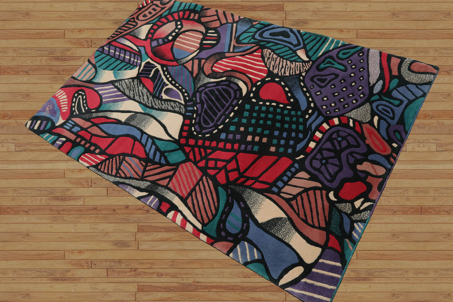 3x5 Blue, Turquoise, Purple Color Hand Knotted Pictorial 100% Wool Modern Oriental Rug