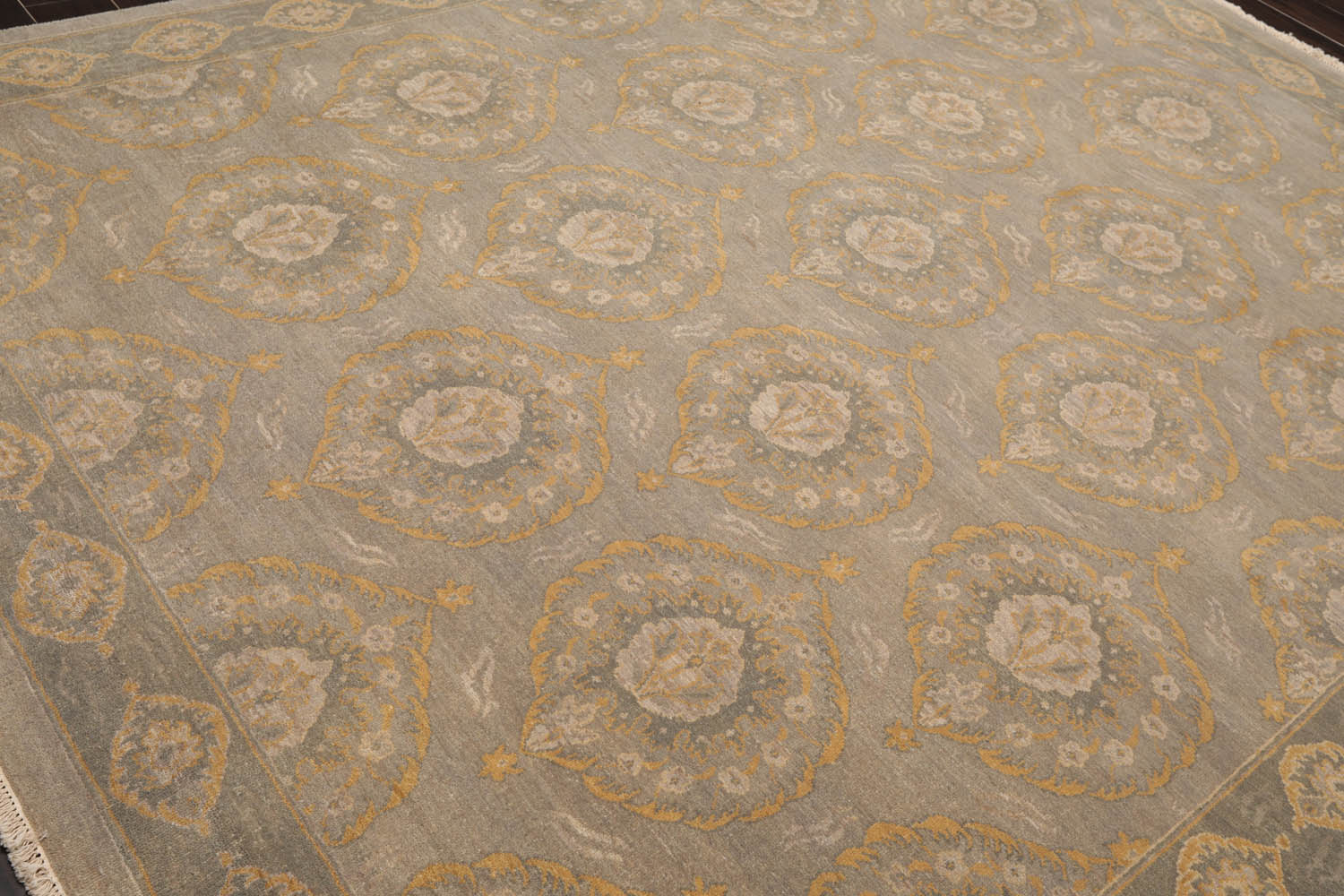 8x10 Gray, Slate, Gold Color Hand Knotted All-Over 100% Wool Traditional Oriental Rug