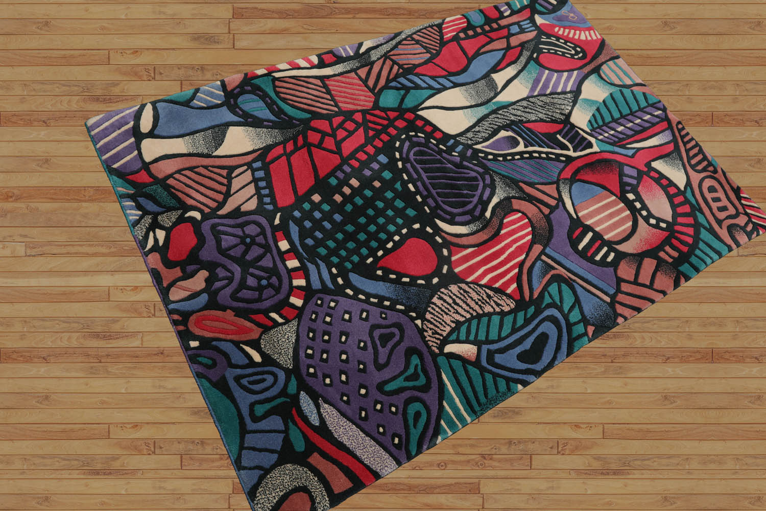 3x5 Blue, Turquoise, Purple Color Hand Knotted Pictorial 100% Wool Modern Oriental Rug