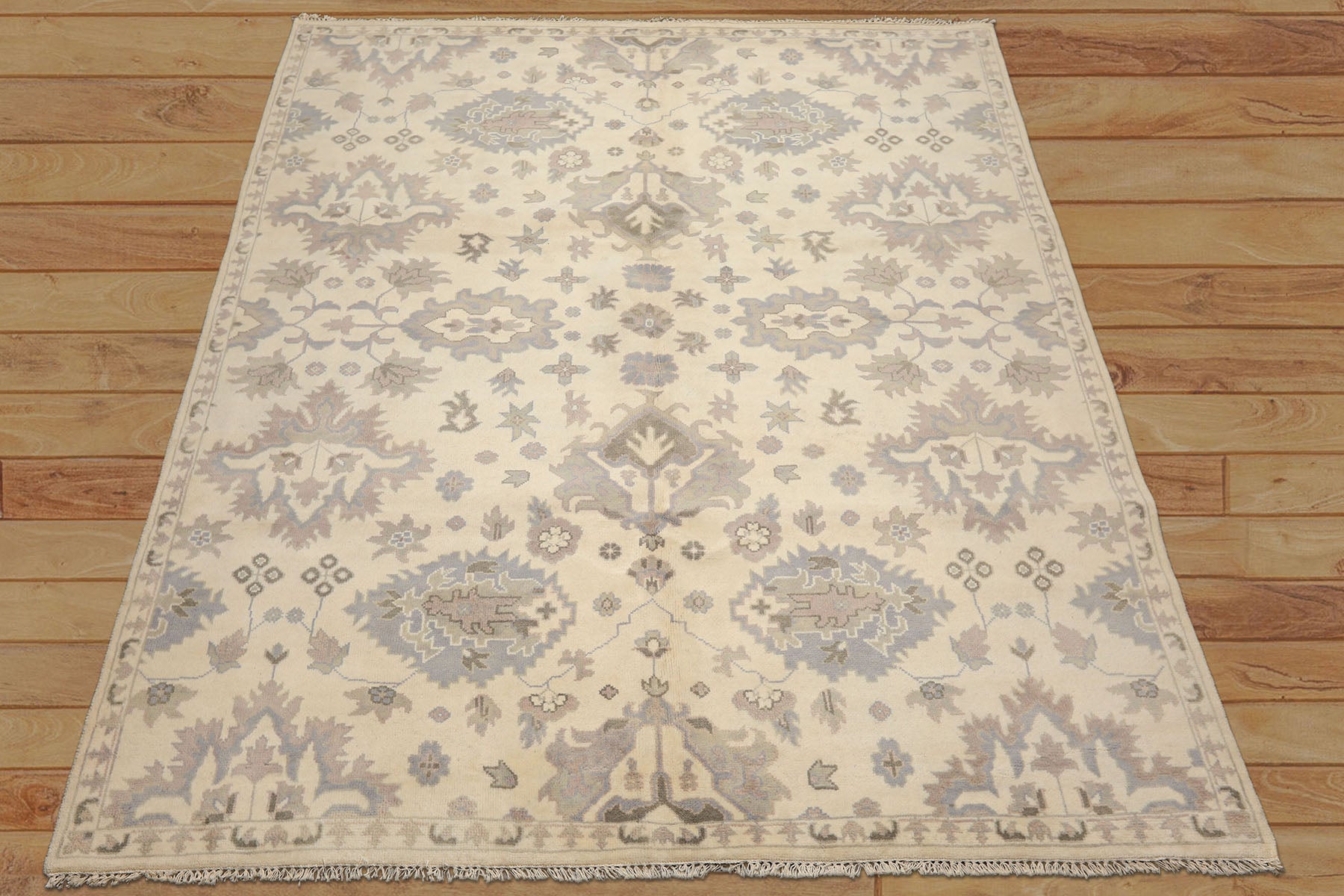 8x10 Ivory, Gray, Taupe Color Hand Knotted Oushak Wool Transitional Oriental Rug