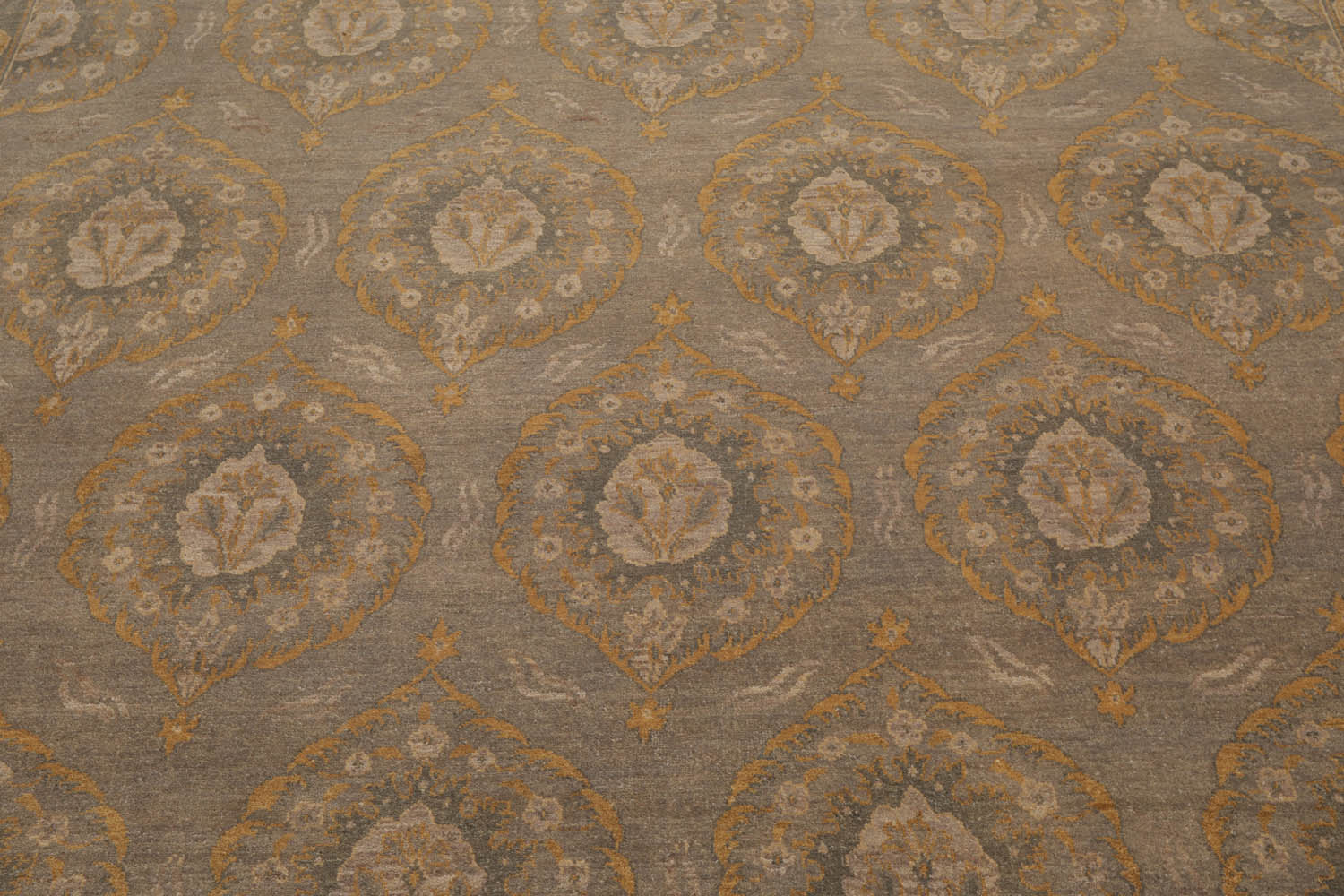 8x10 Gray, Slate, Gold Color Hand Knotted All-Over 100% Wool Traditional Oriental Rug