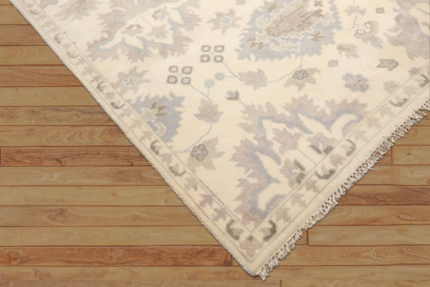 8x10 Ivory, Gray, Taupe Color Hand Knotted Oushak Wool Transitional Oriental Rug