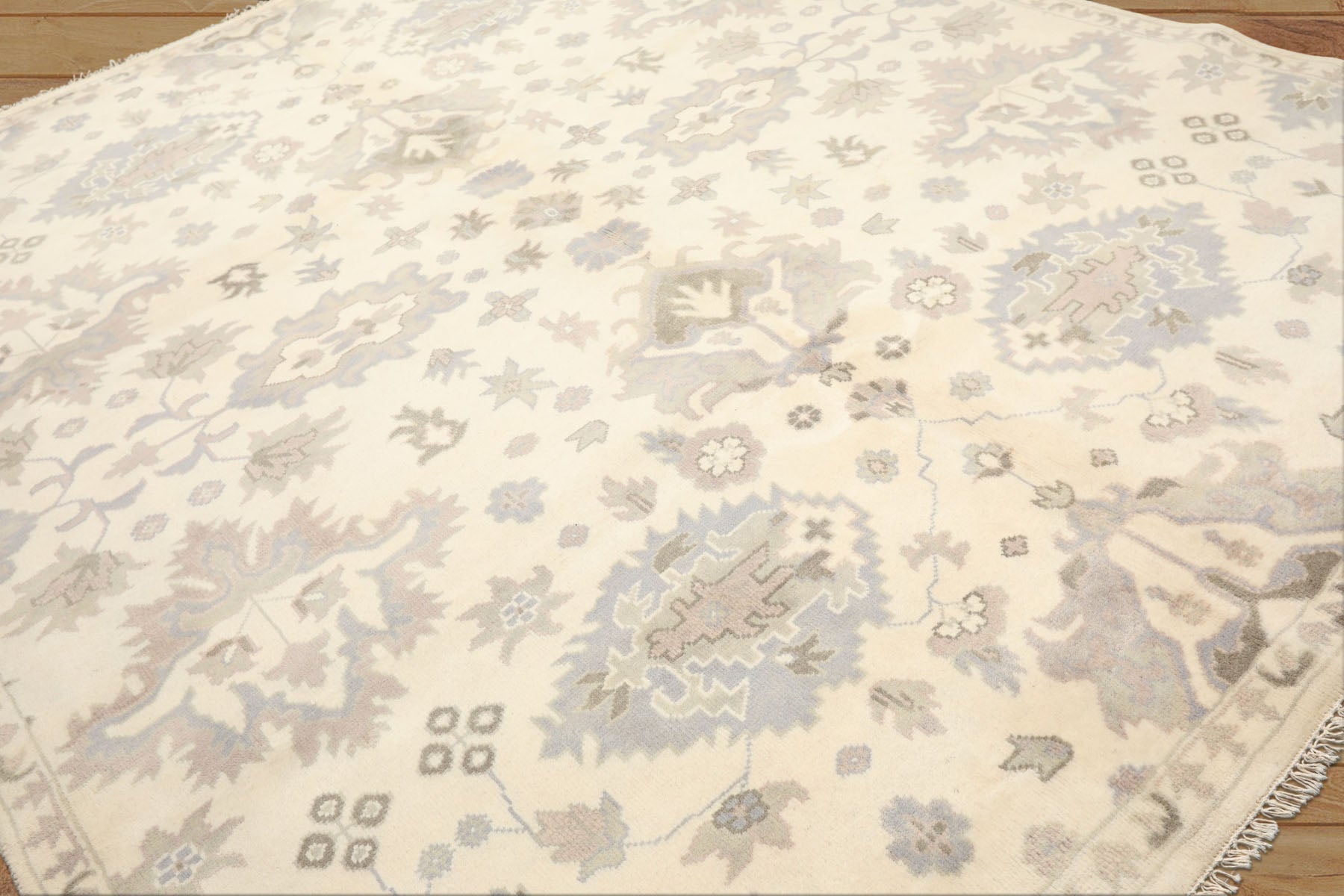 8x10 Ivory, Gray, Taupe Color Hand Knotted Oushak Wool Transitional Oriental Rug
