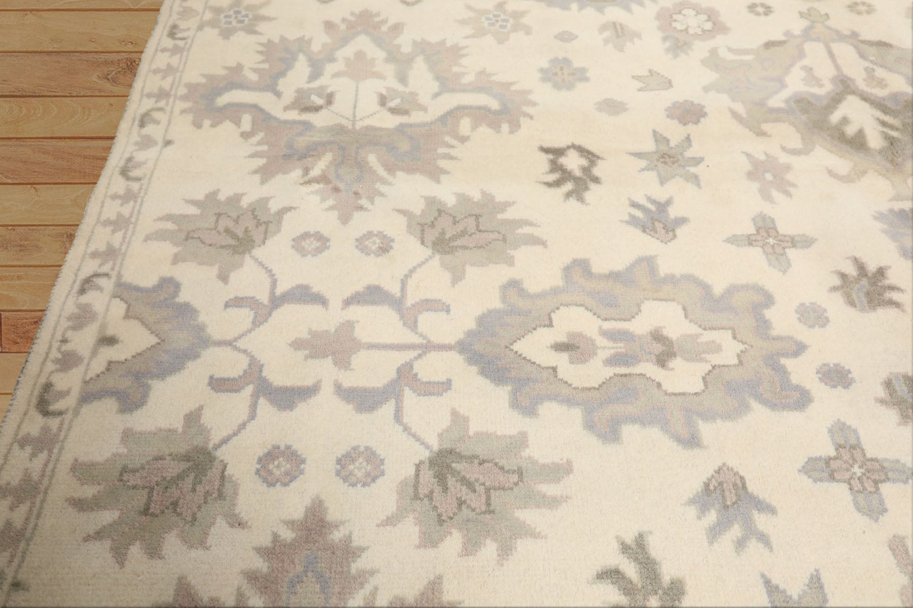 8x10 Ivory, Gray, Taupe Color Hand Knotted Oushak Wool Transitional Oriental Rug