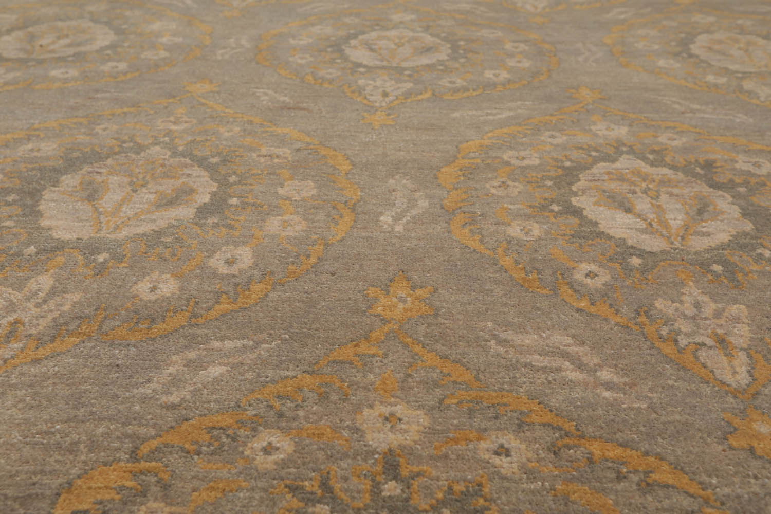 8x10 Gray, Slate, Gold Color Hand Knotted All-Over 100% Wool Traditional Oriental Rug