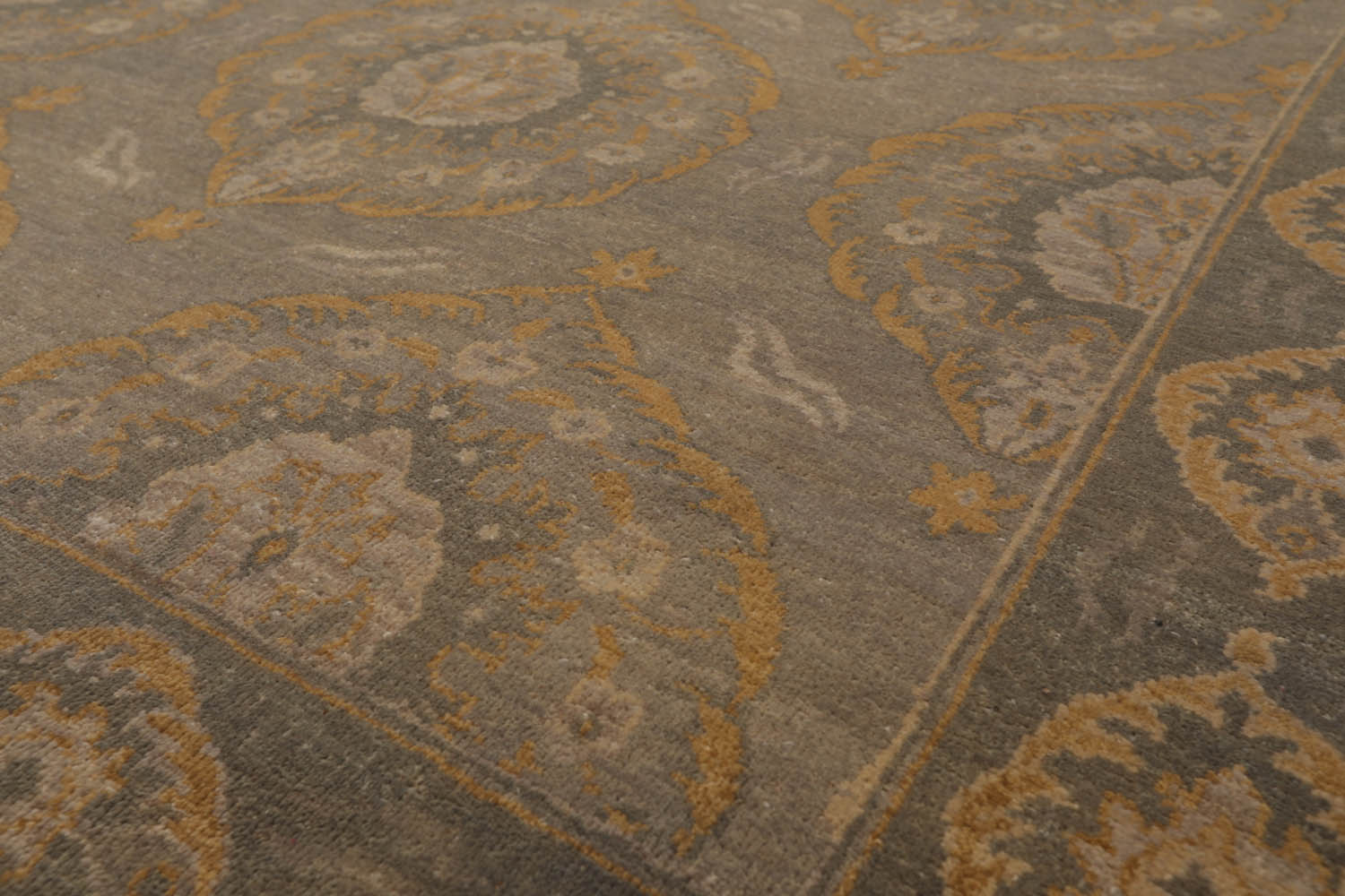 8x10 Gray, Slate, Gold Color Hand Knotted All-Over 100% Wool Traditional Oriental Rug