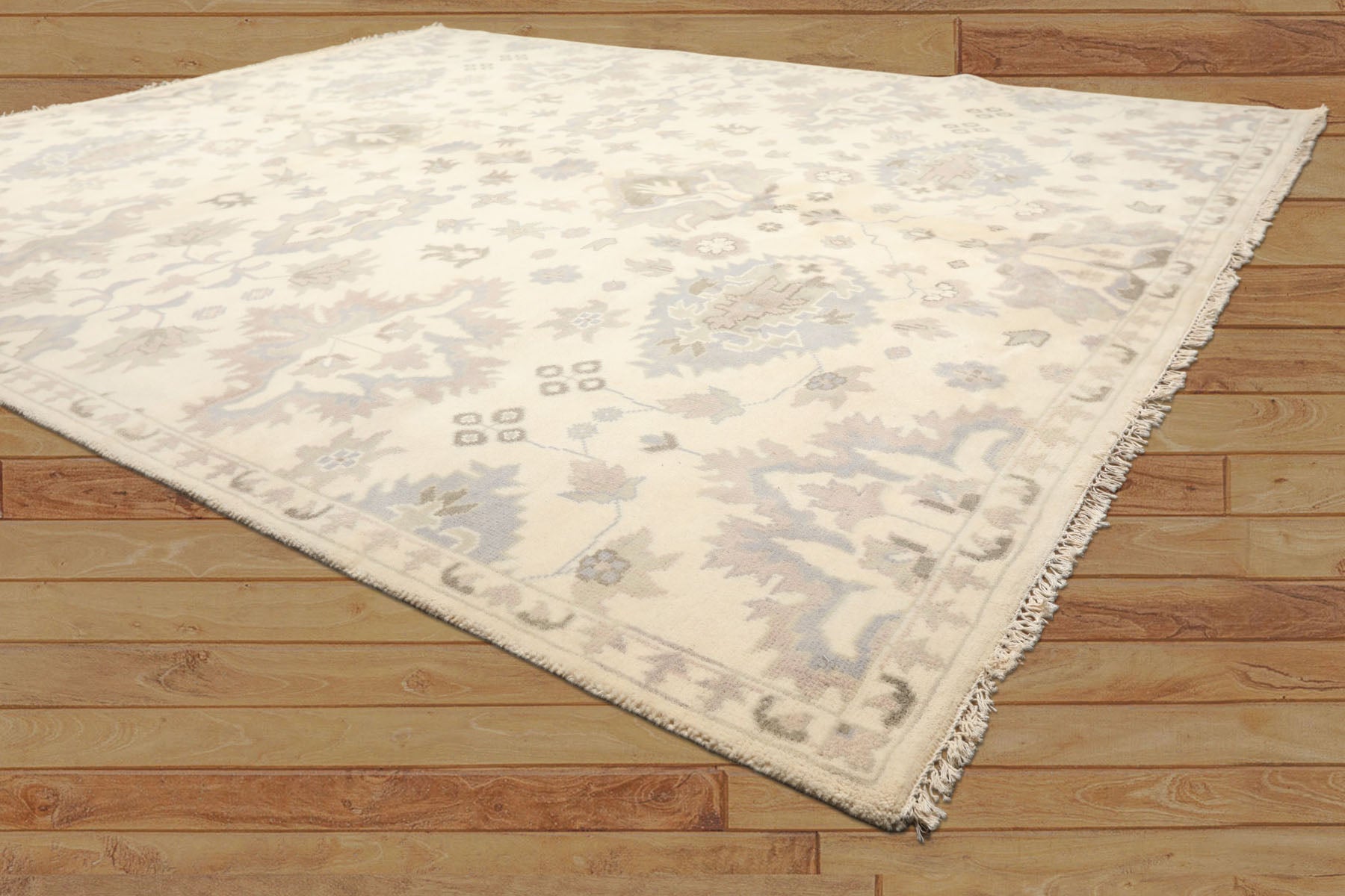 8x10 Ivory, Gray, Taupe Color Hand Knotted Oushak Wool Transitional Oriental Rug
