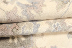 8x10 Ivory, Gray, Taupe Color Hand Knotted Oushak Wool Transitional Oriental Rug