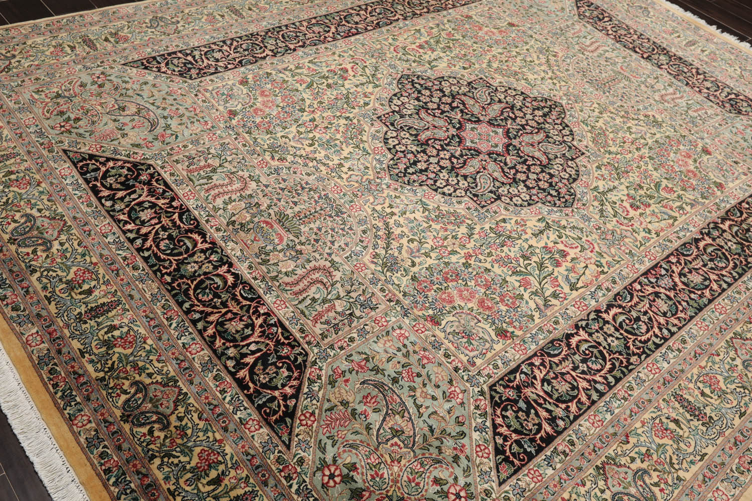 8x10 Ivory, Gray, Aqua Color Hand Knotted All-Over 100% Wool Traditional-Persian/Oriental Oriental Rug