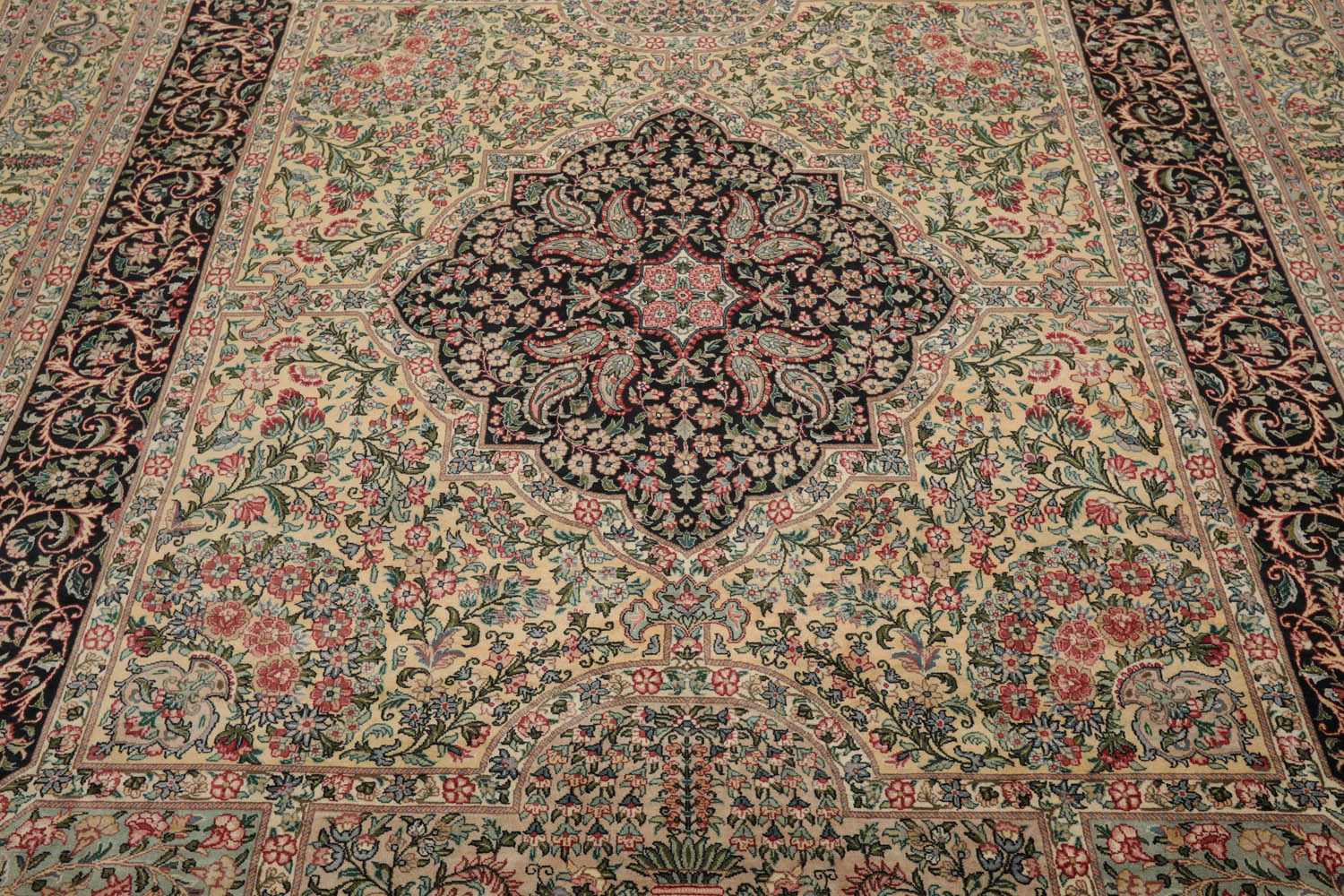 8x10 Ivory, Gray, Aqua Color Hand Knotted All-Over 100% Wool Traditional-Persian/Oriental Oriental Rug