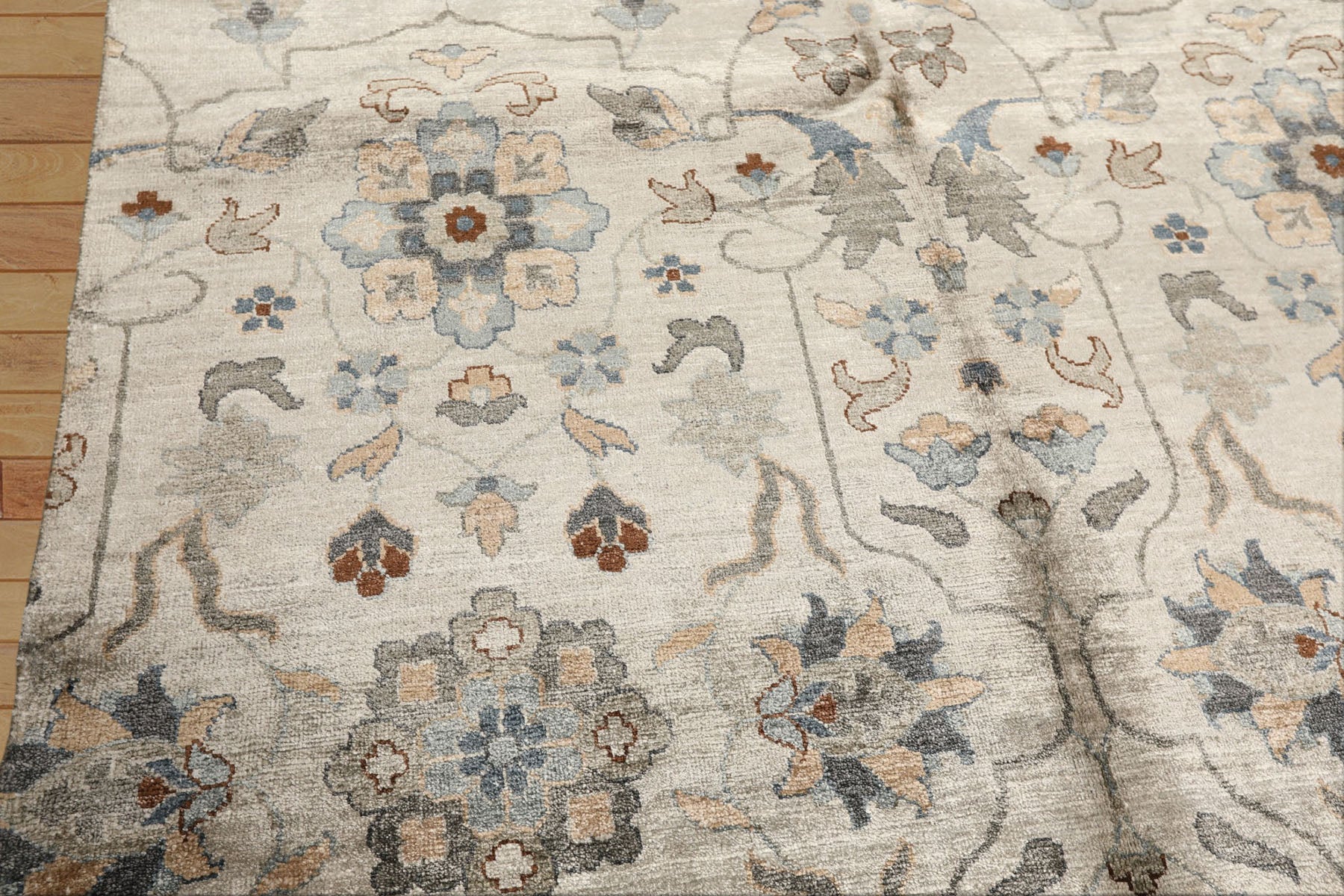8x10 Gray, Aqua, Tan Color Hand Knotted Oushak 100% Bamboo Silk Transitional Oriental Rug