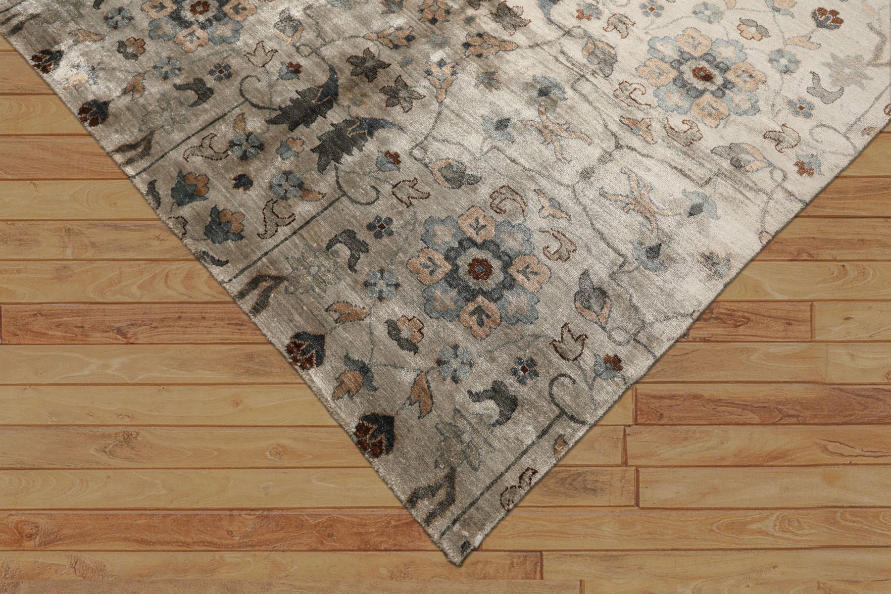 8x10 Gray, Aqua, Tan Color Hand Knotted Oushak 100% Bamboo Silk Transitional Oriental Rug