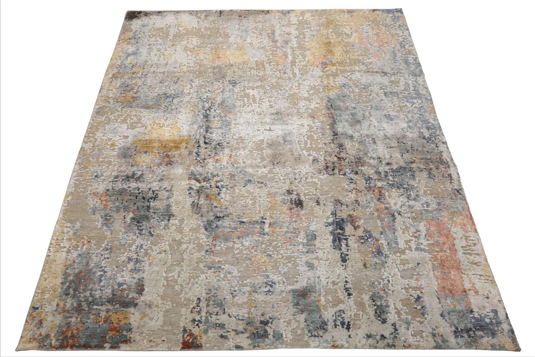 8x10 Beige, Gray, Slate Color Hand Knotted Sherpa Wool and Silk Modern Oriental Rug
