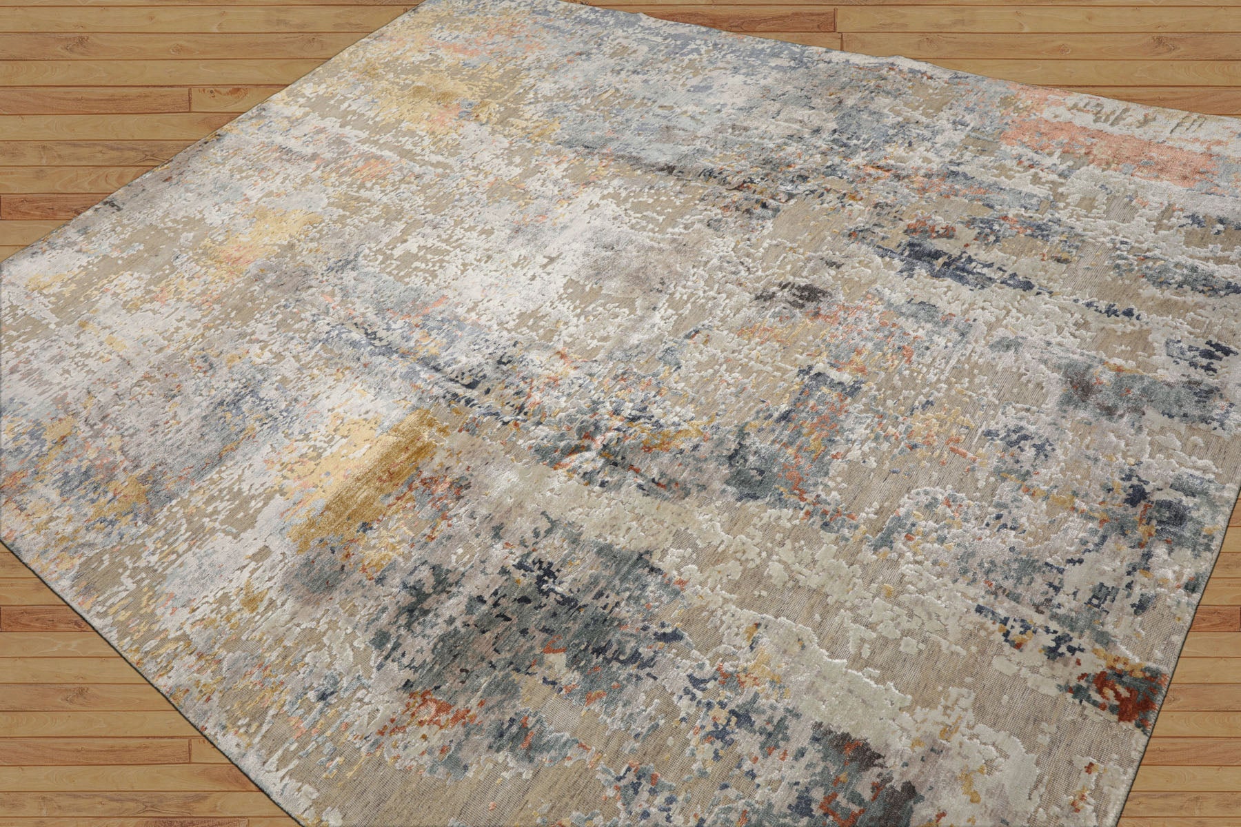 8x10 Beige, Gray, Slate Color Hand Knotted Sherpa Wool and Silk Modern Oriental Rug