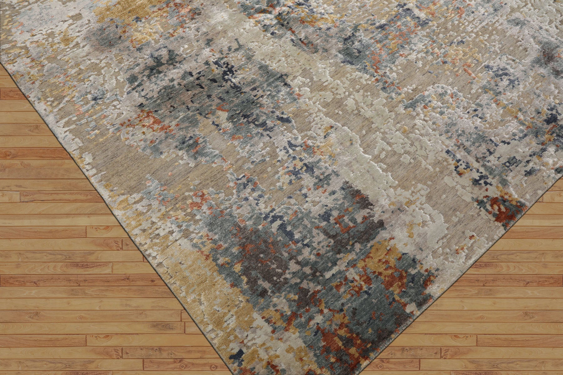 8x10 Beige, Gray, Slate Color Hand Knotted Sherpa Wool and Silk Modern Oriental Rug