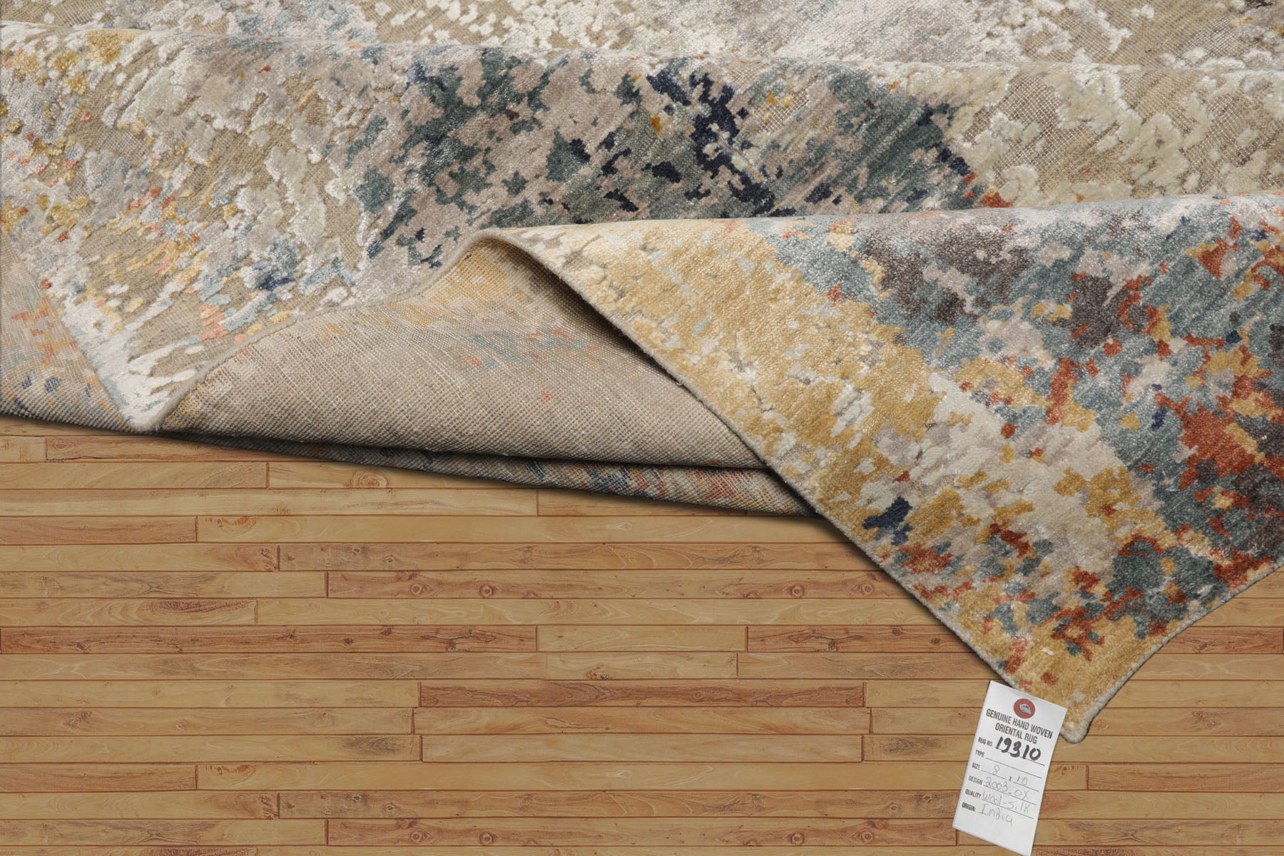 8x10 Beige, Gray, Slate Color Hand Knotted Sherpa Wool and Silk Modern Oriental Rug