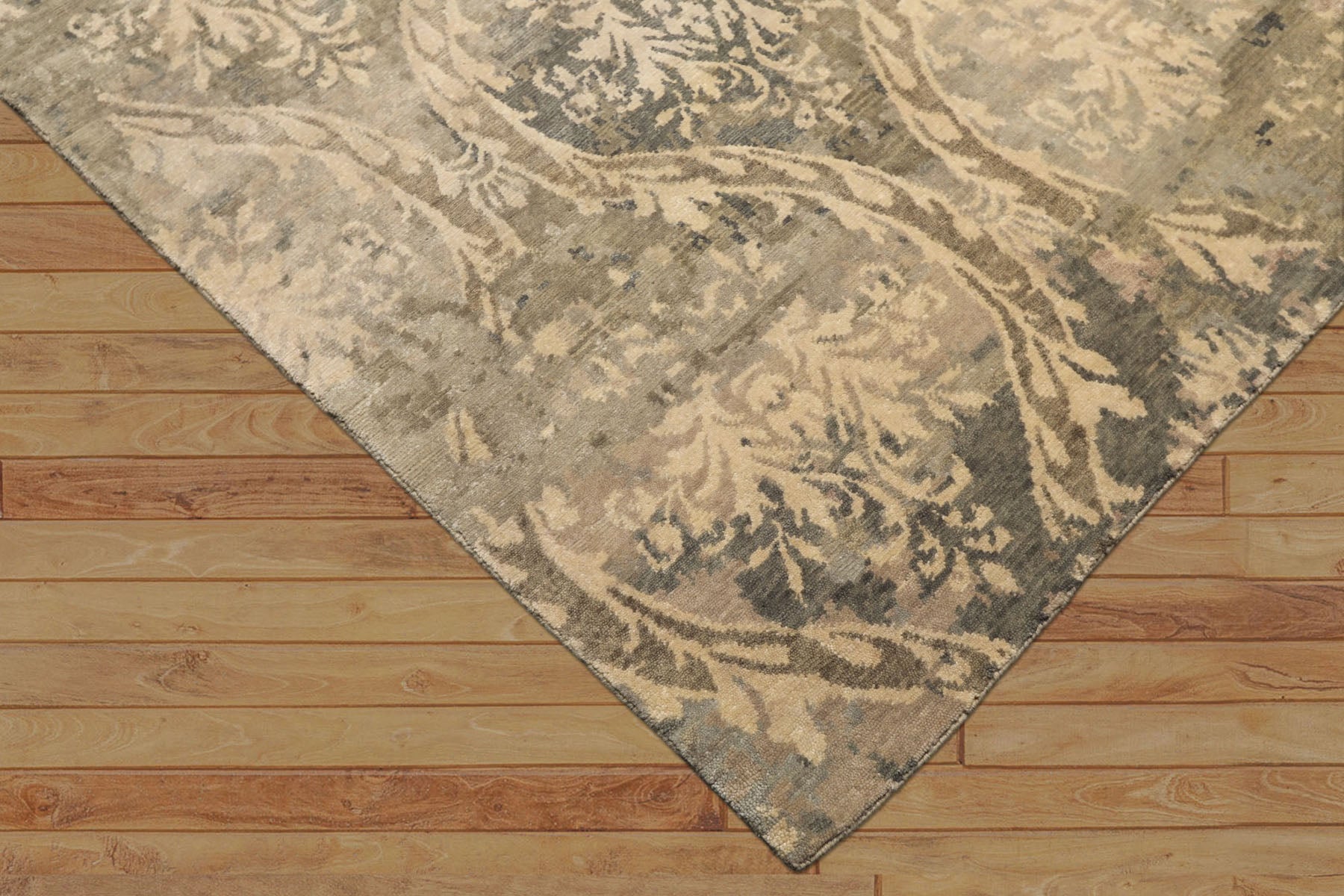 8' Square Beige, Gray, Taupe Color Hand Knotted Tibetan Wool Transitional Oriental Rug