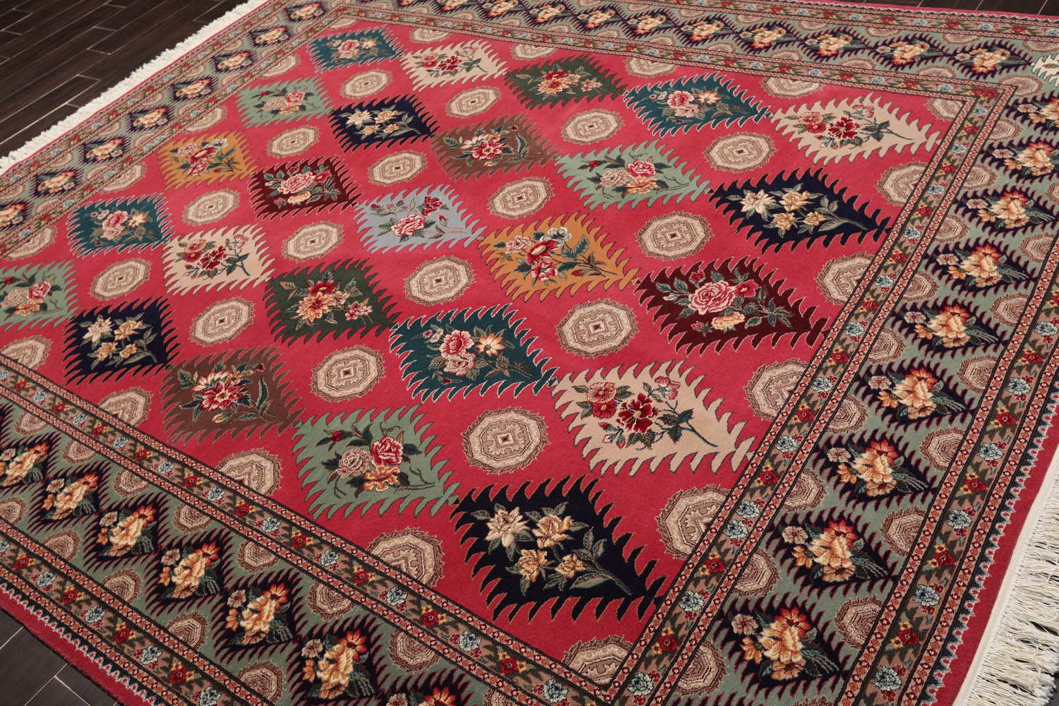 8x10 Pink, Aqua, Beige Color Hand Knotted All-Over 100% Wool Traditional-Persian/Oriental Oriental Rug