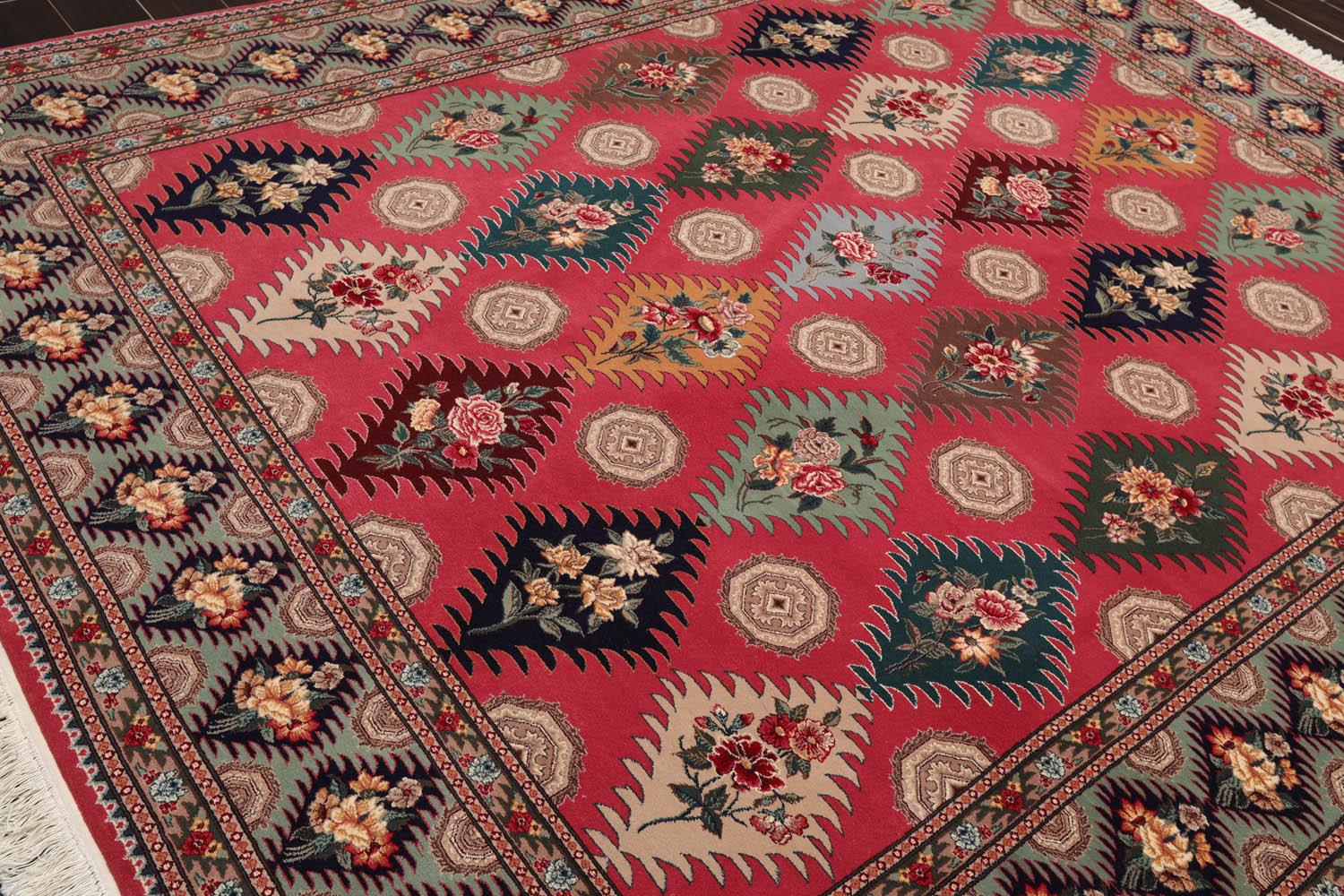 8x10 Pink, Aqua, Beige Color Hand Knotted All-Over 100% Wool Traditional-Persian/Oriental Oriental Rug