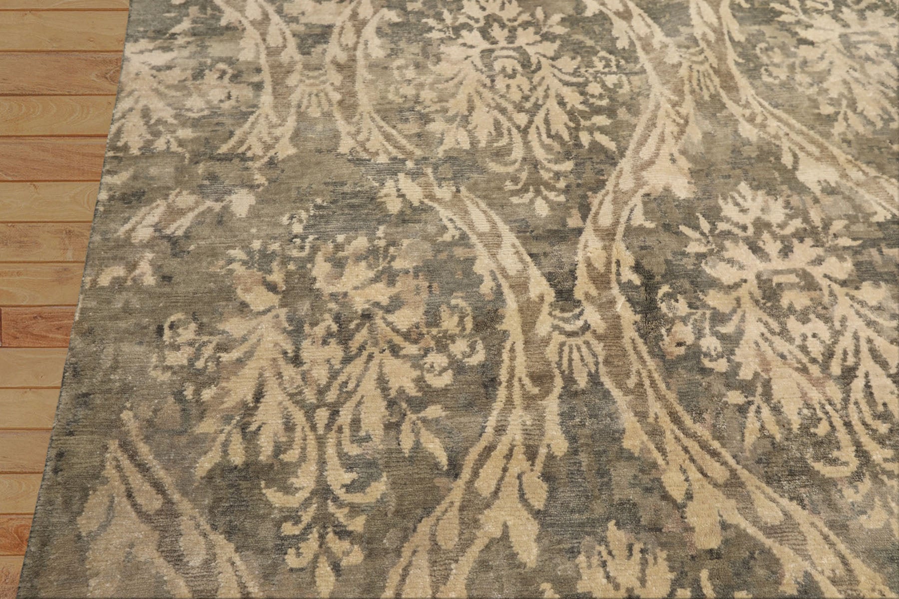 8' Square Beige, Gray, Taupe Color Hand Knotted Tibetan Wool Transitional Oriental Rug