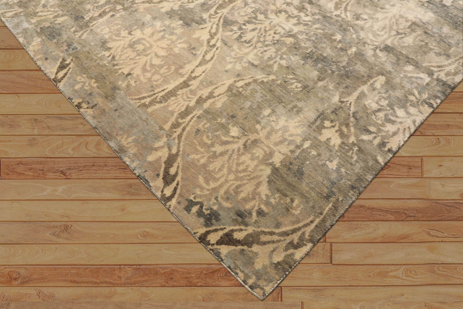 8' Square Beige, Gray, Taupe Color Hand Knotted Tibetan Wool Transitional Oriental Rug