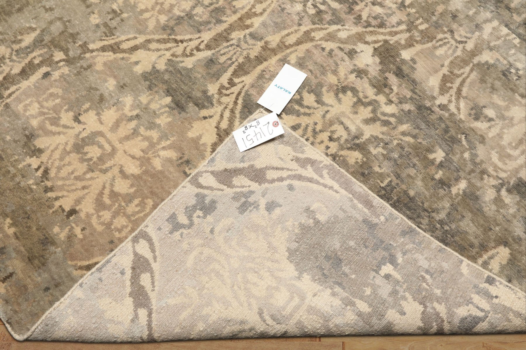 8' Square Beige, Gray, Taupe Color Hand Knotted Tibetan Wool Transitional Oriental Rug