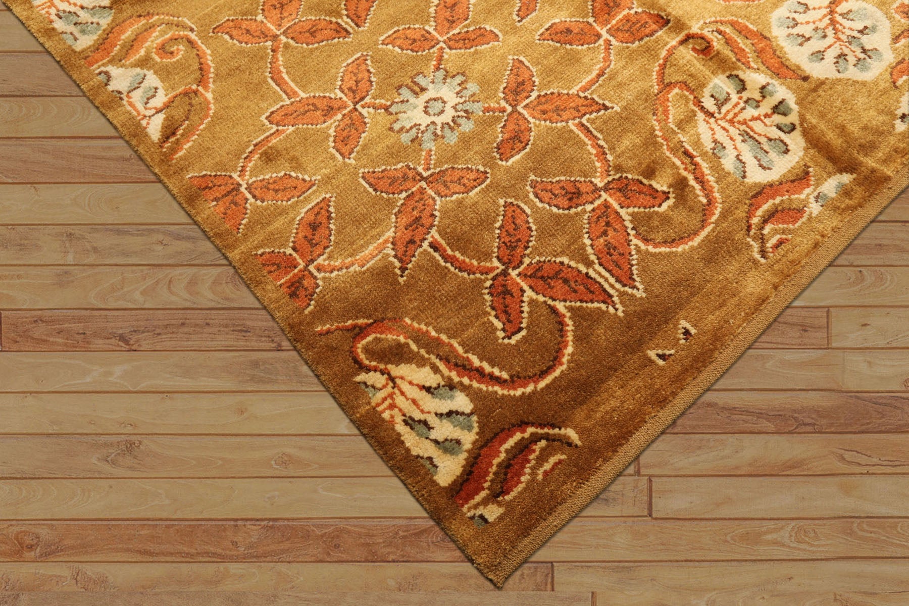 8x10 Gold, Orange, Aqua Color Hand Knotted Tibetan Wool Transitional Oriental Rug