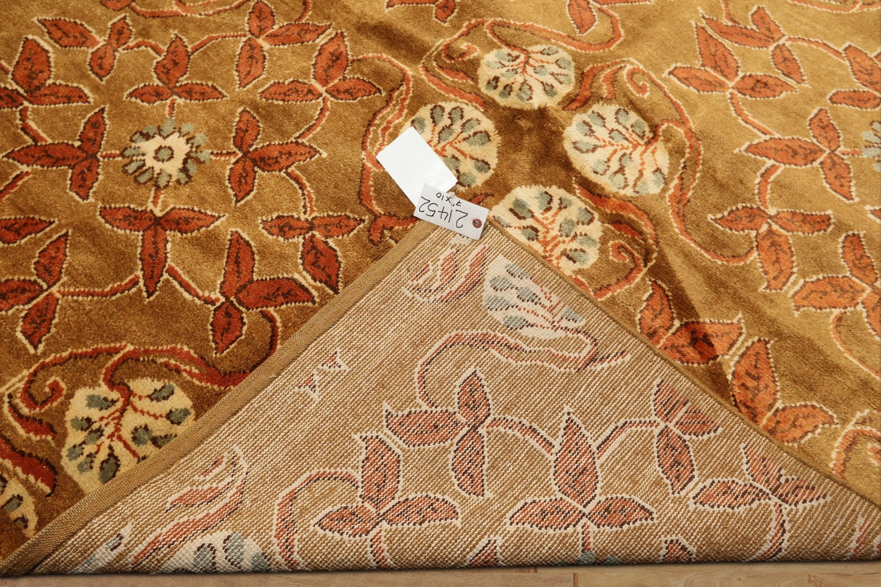 8x10 Gold, Orange, Aqua Color Hand Knotted Tibetan Wool Transitional Oriental Rug