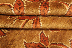 8x10 Gold, Orange, Aqua Color Hand Knotted Tibetan Wool Transitional Oriental Rug