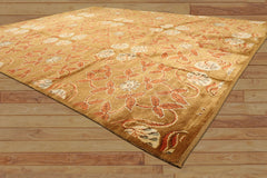 8x10 Gold, Orange, Aqua Color Hand Knotted Tibetan Wool Transitional Oriental Rug