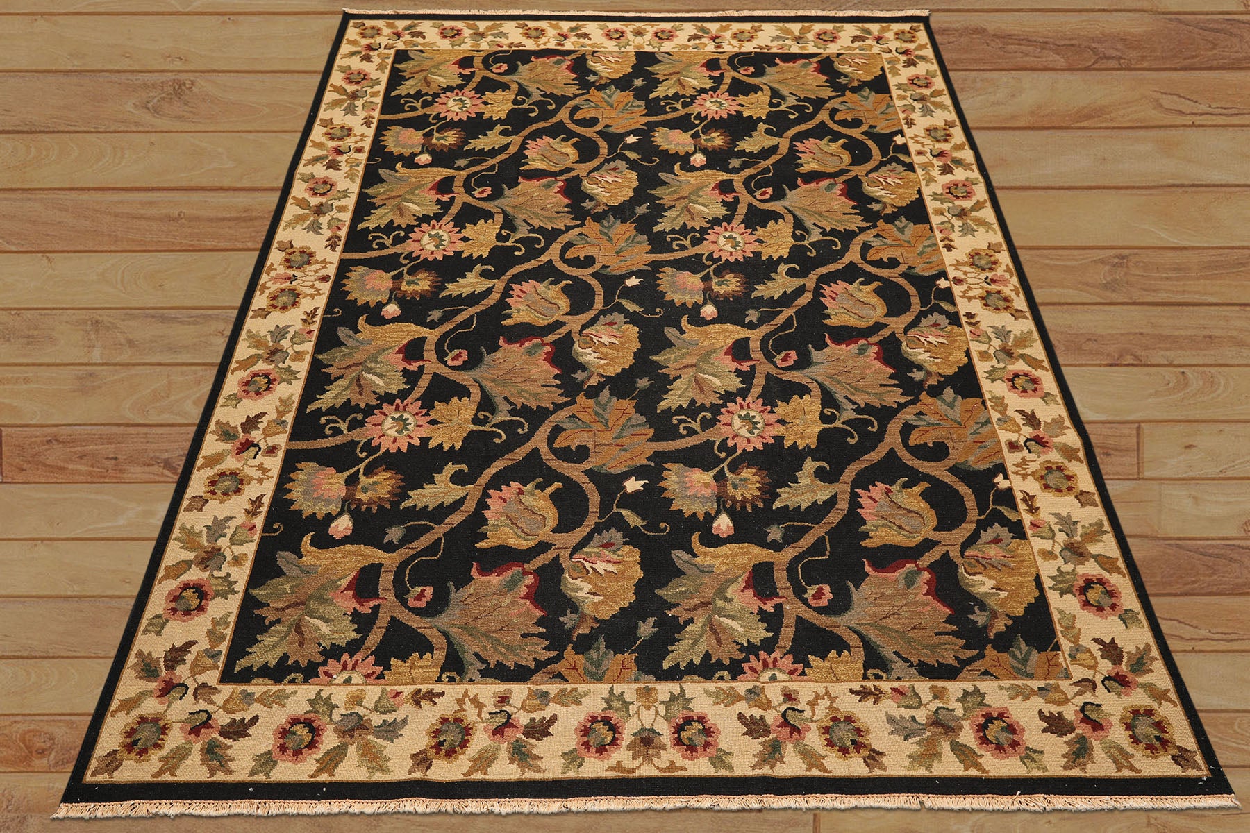 8x10 Black, Tan, Gold Color Hand Knotted Soumak Wool Traditional Oriental Rug