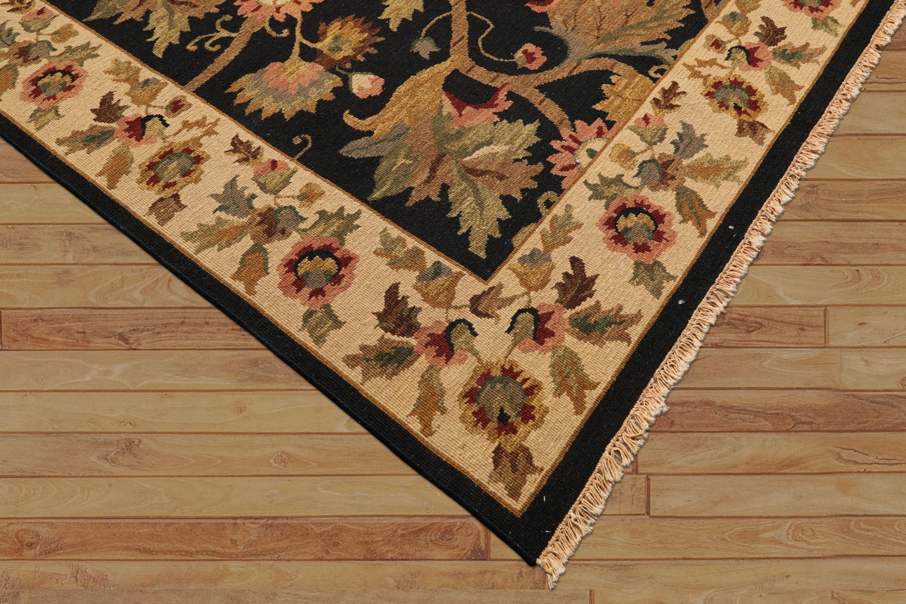 8x10 Black, Tan, Gold Color Hand Knotted Soumak Wool Traditional Oriental Rug