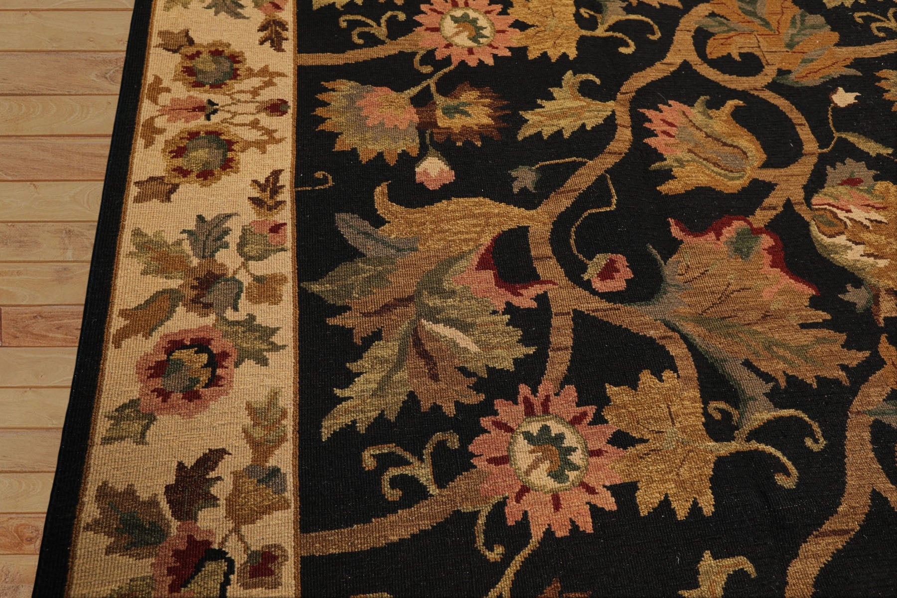 8x10 Black, Tan, Gold Color Hand Knotted Soumak Wool Traditional Oriental Rug