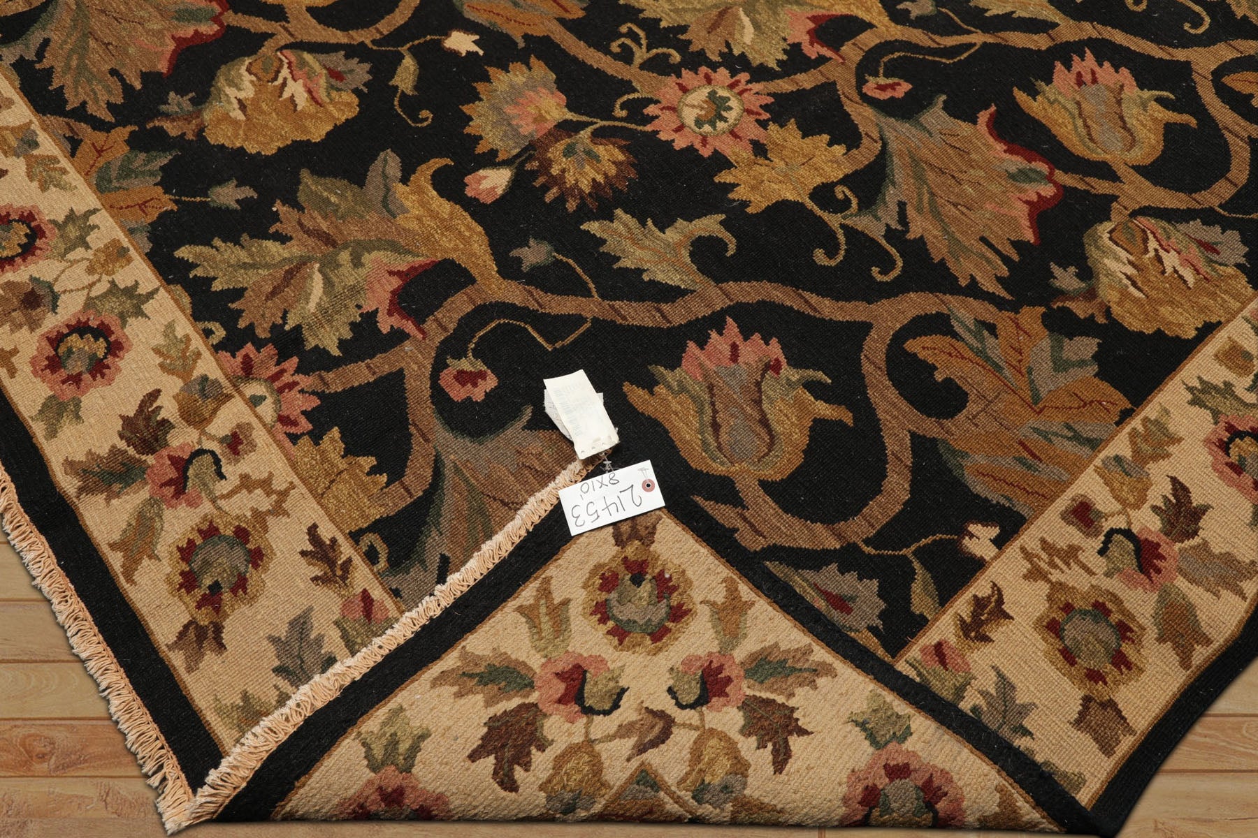 8x10 Black, Tan, Gold Color Hand Knotted Soumak Wool Traditional Oriental Rug