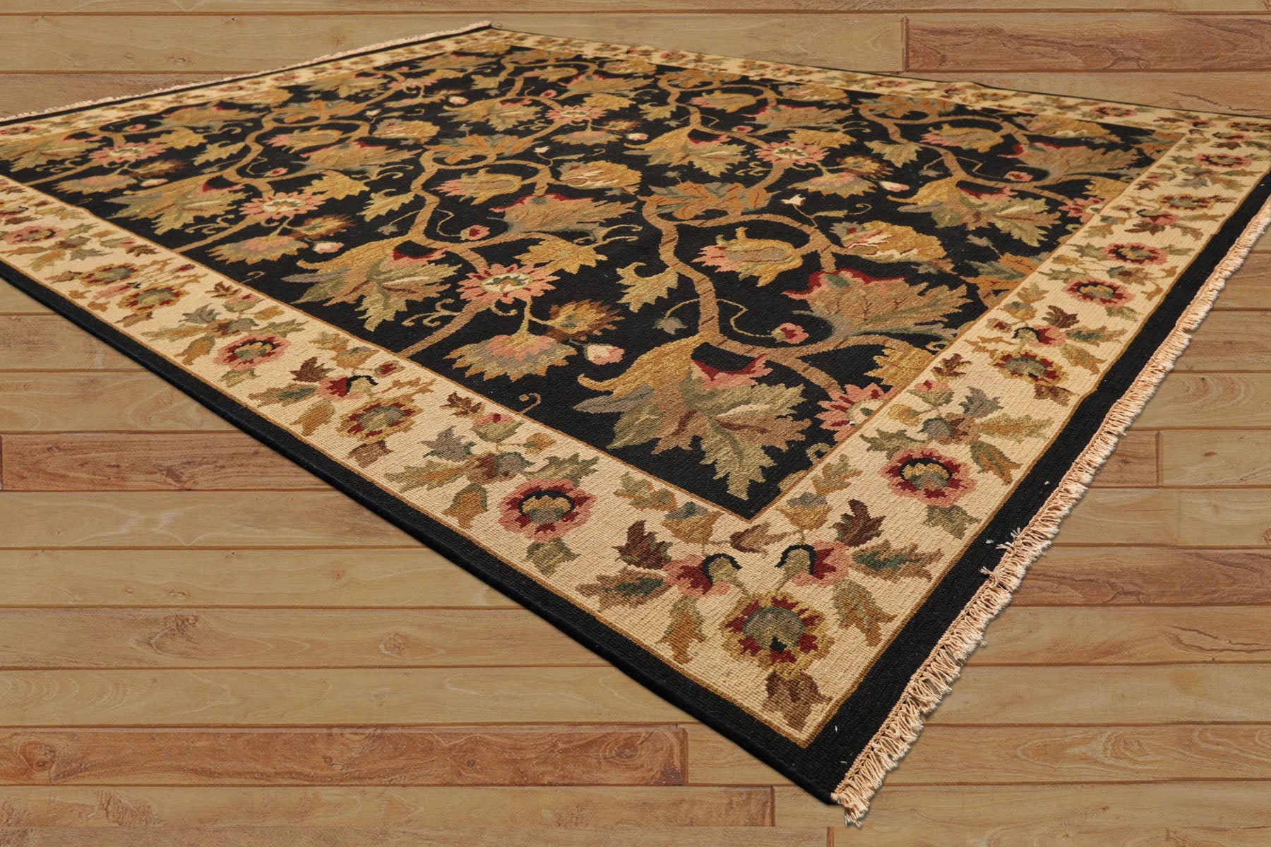 8x10 Black, Tan, Gold Color Hand Knotted Soumak Wool Traditional Oriental Rug