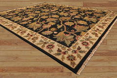 8x10 Black, Tan, Gold Color Hand Knotted Soumak Wool Traditional Oriental Rug
