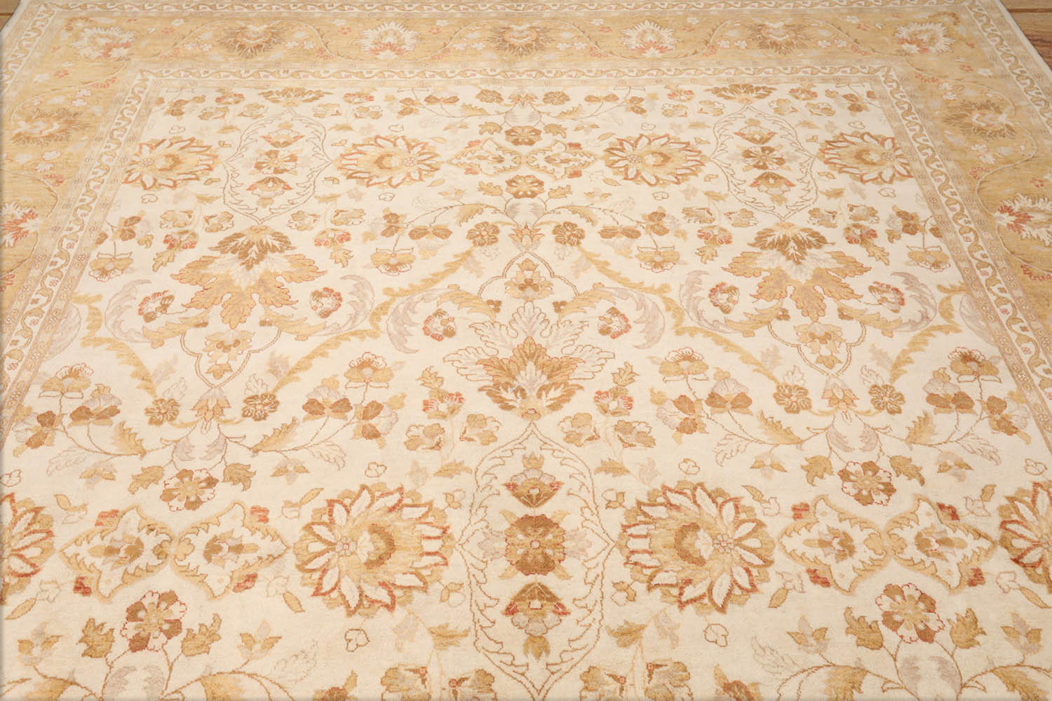 9x12 Beige, Gold, Tan Color Hand Knotted All-Over 100% Wool Traditional Oriental Rug