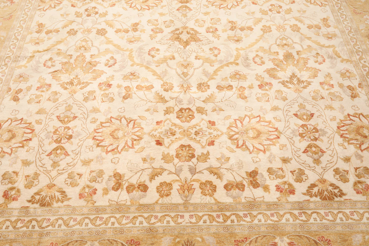 9x12 Beige, Gold, Tan Color Hand Knotted All-Over 100% Wool Traditional Oriental Rug