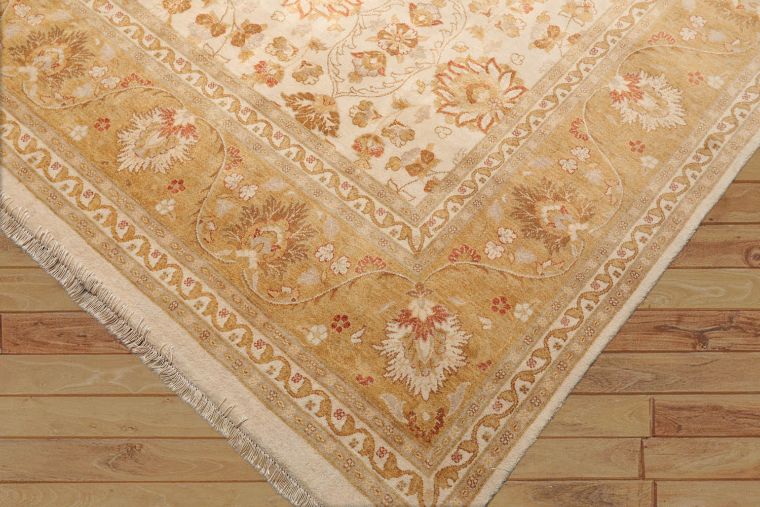9x12 Beige, Gold, Tan Color Hand Knotted All-Over 100% Wool Traditional Oriental Rug