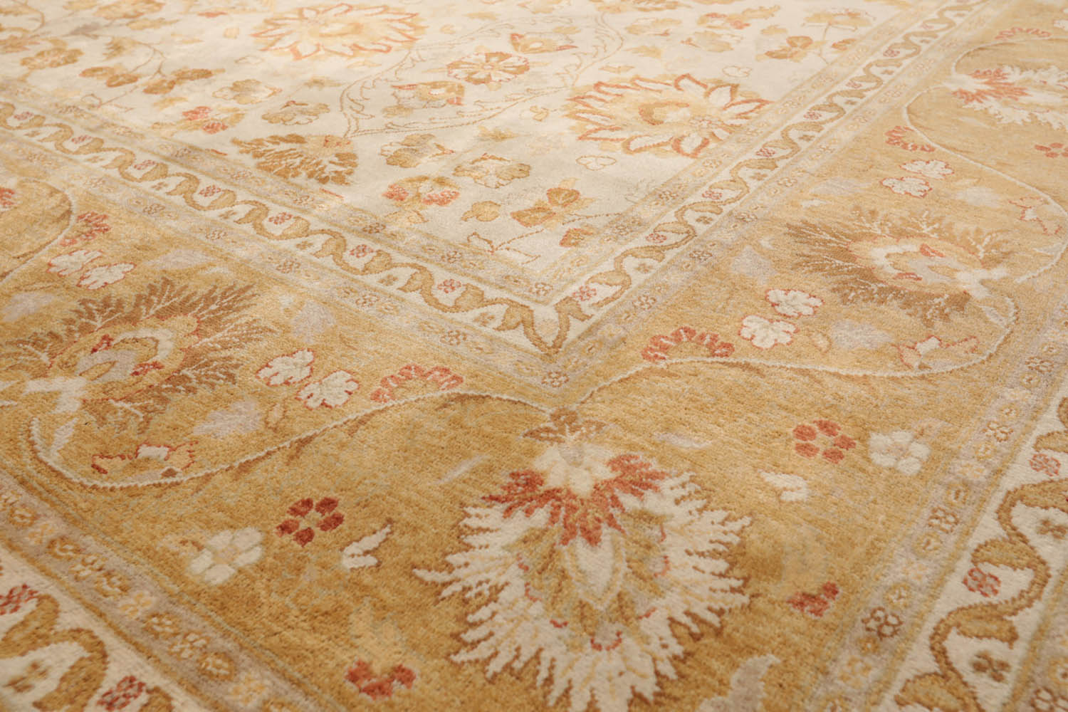 9x12 Beige, Gold, Tan Color Hand Knotted All-Over 100% Wool Traditional Oriental Rug