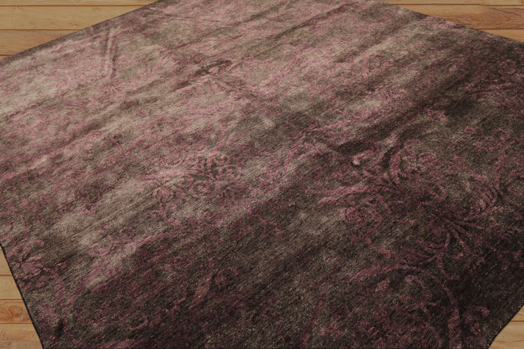 8x10 Greenish, Gray, Aubergine Color Hand Knotted Tibetan Wool Transitional Oriental Rug
