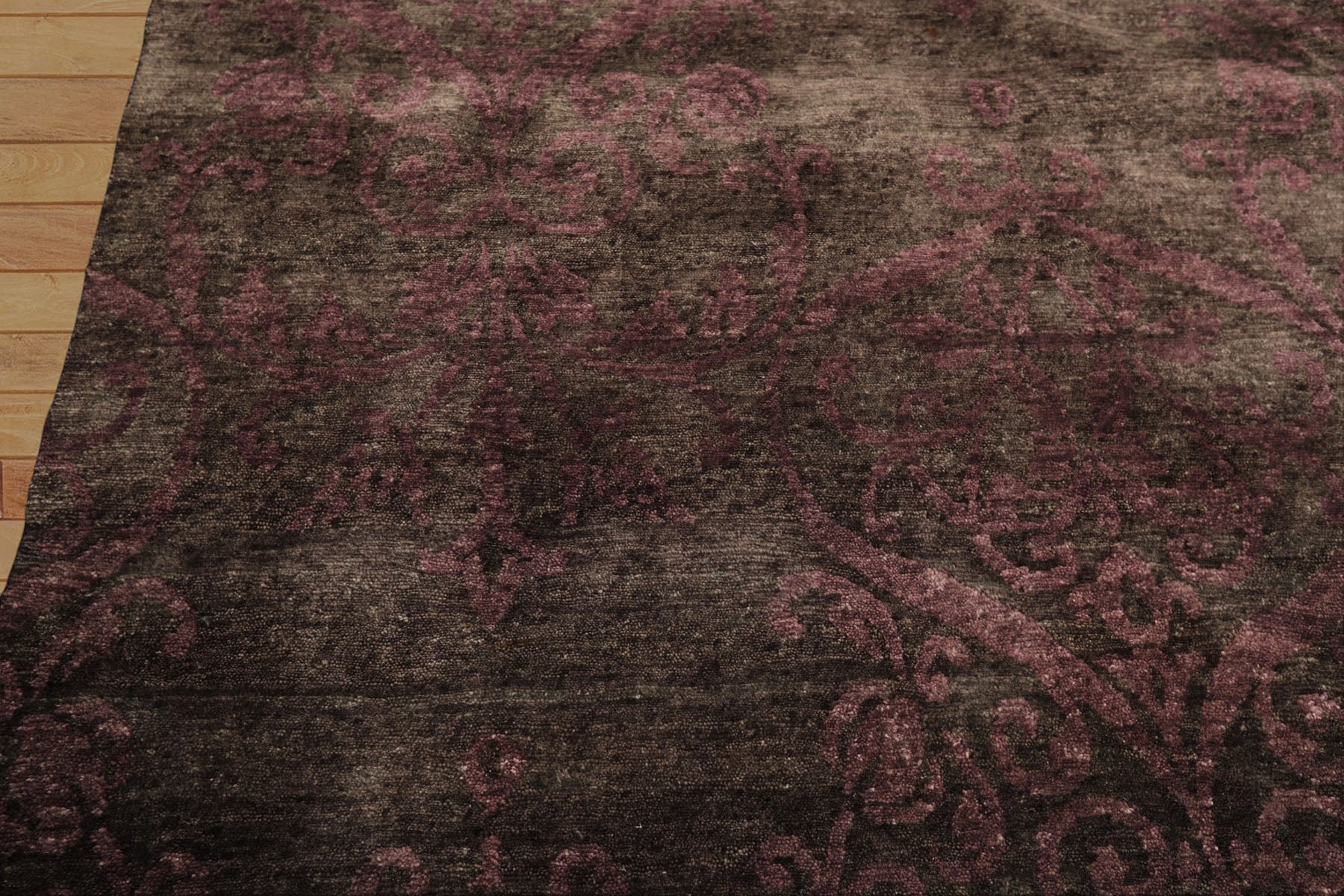 8x10 Greenish, Gray, Aubergine Color Hand Knotted Tibetan Wool Transitional Oriental Rug