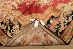 8x10 Rose, Black, Gold Color Hand Knotted French Aubusson Savonnerie Wool Traditional Oriental Rug